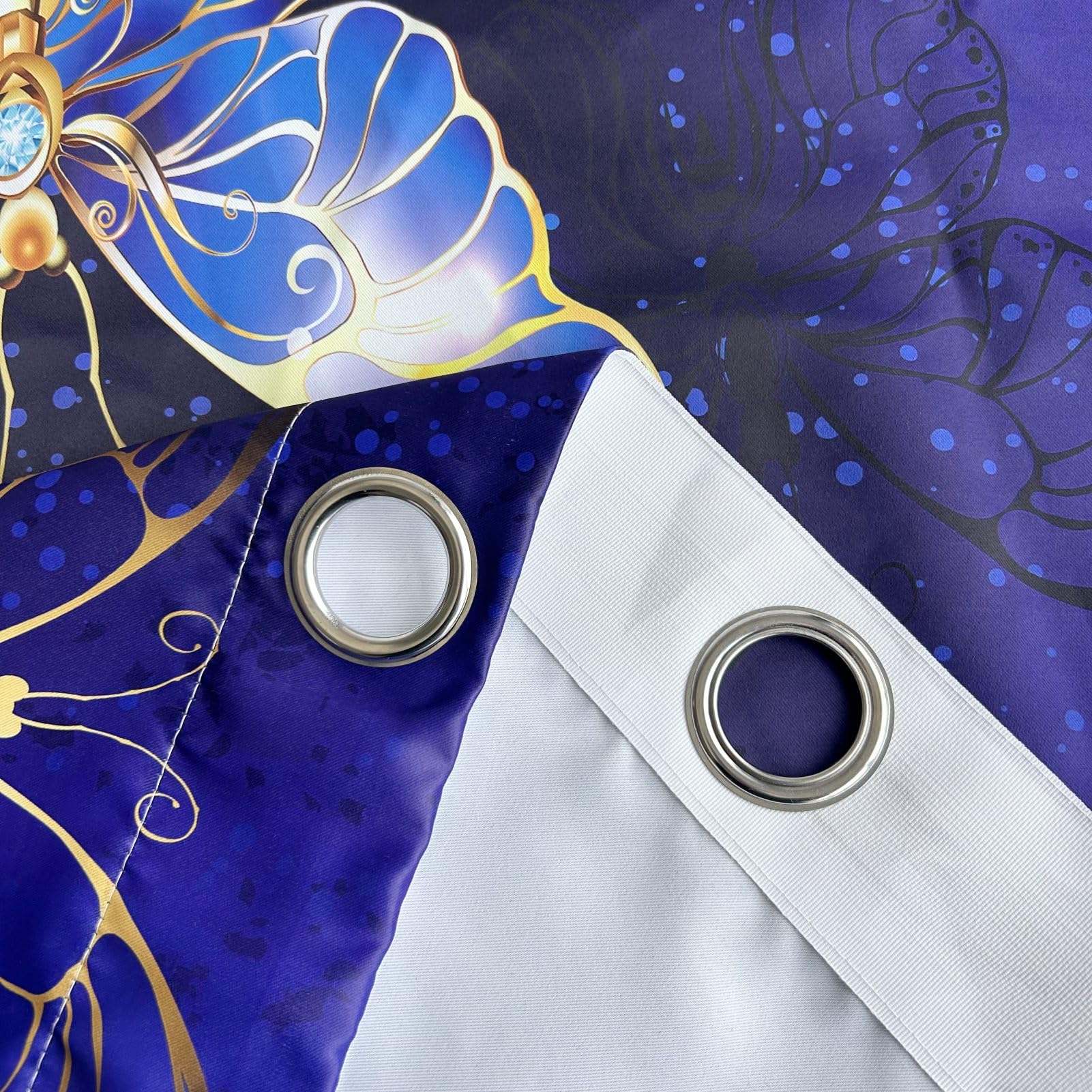 ANHOPE Butterfly Curtains Eyelet Thermal Insulated Blackout Curtains Sapphire Gold Texture Print Pattern Ring Top Drapes for Kids Girls Bedroom Living Room 46 x 54 Inch Drop 2 Panels - Image 4