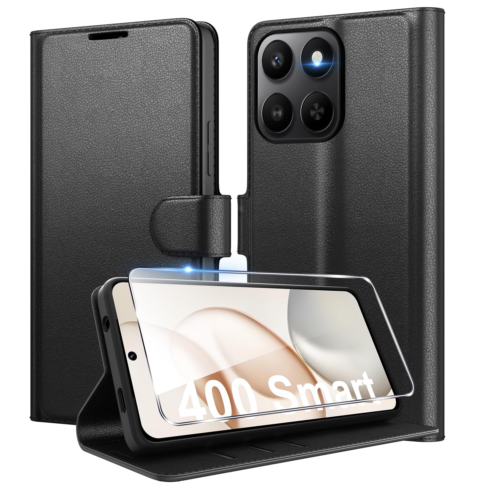 Eirltiy Cover per Honor 400 Smart Portafoglio Pelle PU Premium, Custodia Scomparti Carte Antiurto Protettiva Case con 1 Vetro Temperato, Nero