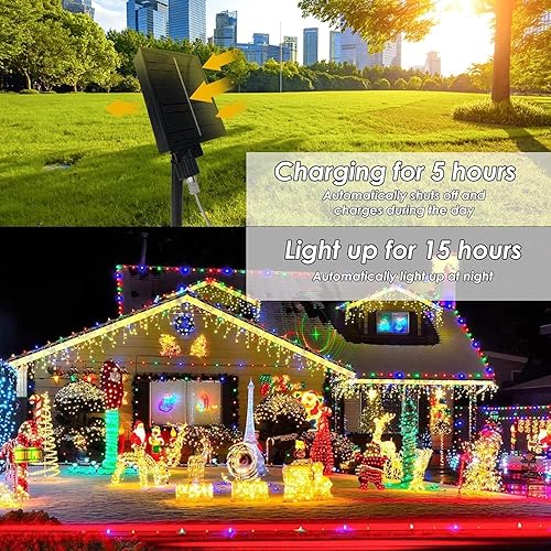 Miniatura 16 de Cuerda de luces LED de 196 pies, 600 luces LED para exteriores, impermeable, con control remoto, 196.9 ft, funciona con energía solar, 8 modos, luz