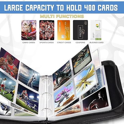 Miniatura 4 de Carpeta de tarjetas de 400 bolsillos, carpeta de tarjetas coleccionables con diseño de espacio de fantasía, 50 fundas de doble cara con 4 bolsillos