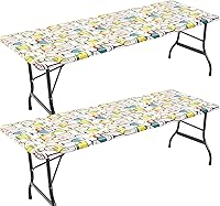 Vista 1 de Mantel elástico de vinilo para mesa rectangular de 6 pies, mantel ajustable con reverso de franela, mantel de plástico impermeable de 30 x 72