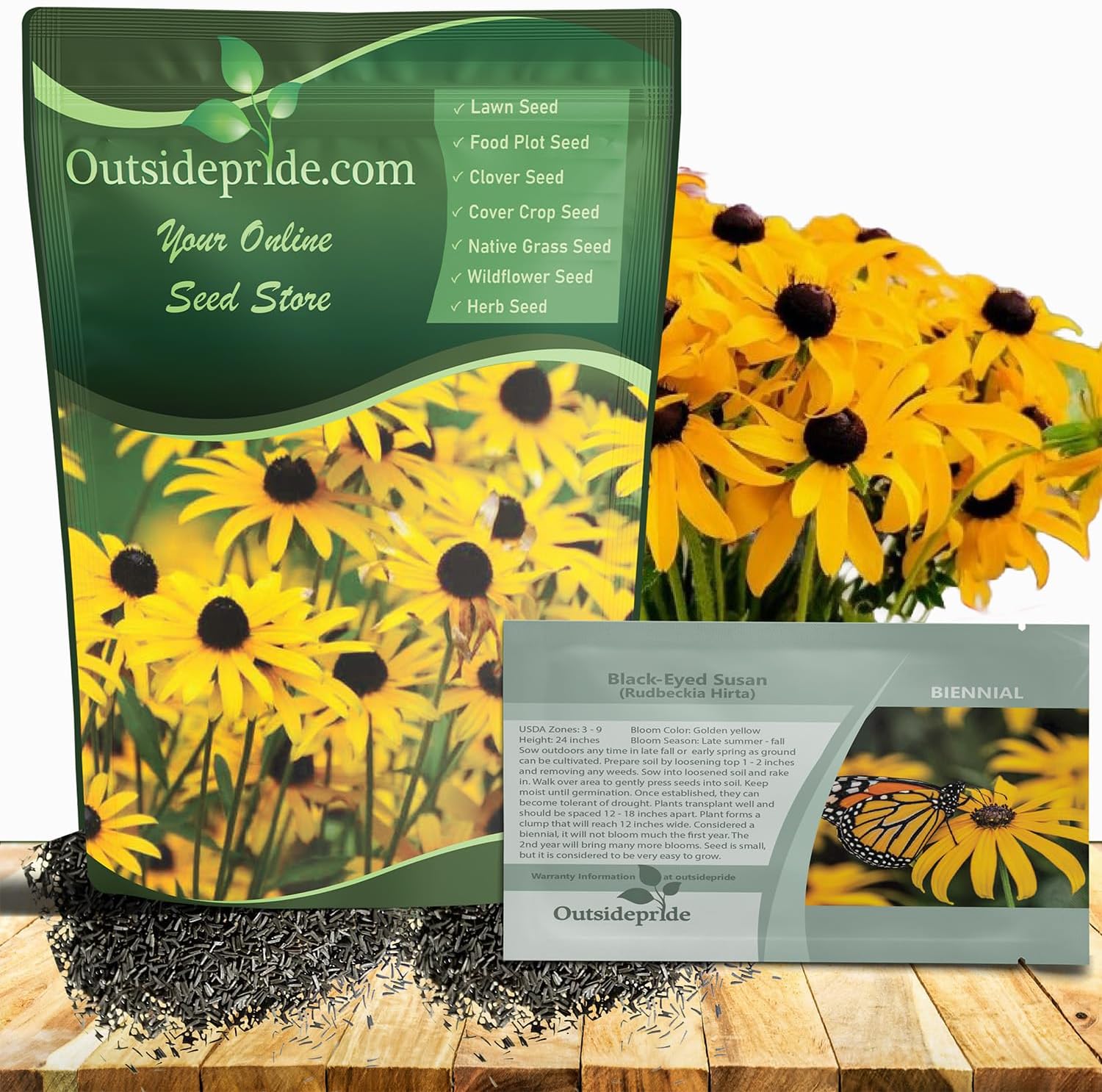 Outsidepride Black Eyed Susan Rudbeckia Seeds - 1 lb. Perennial, Easy to Grow & Self-Seeding Flower Seeds for Planting Golden Yellow Blooms, for Low Maintenance Pollinator Gardens & Erosion Control