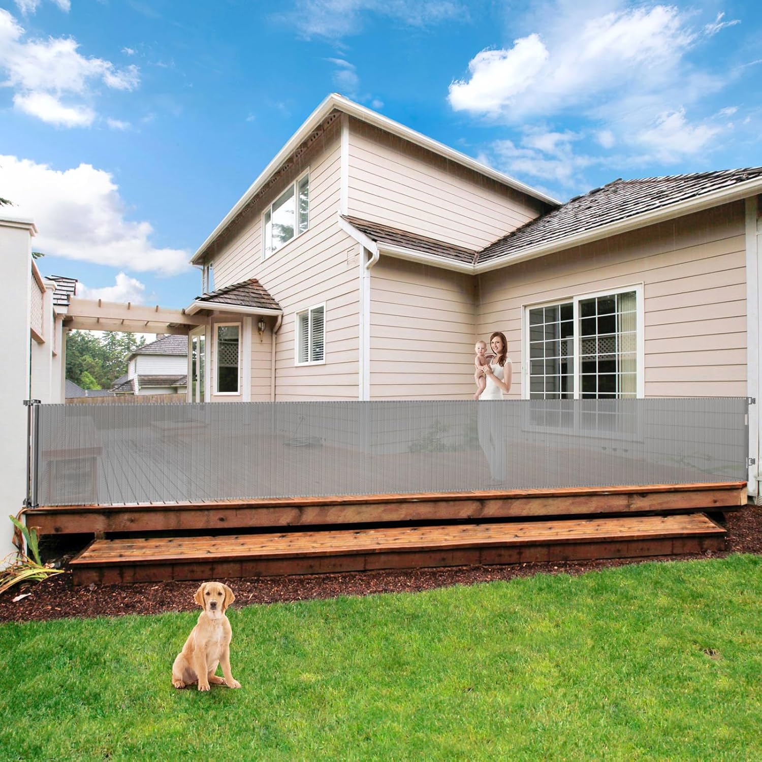 195 Inch Retractable Baby Gates Extra Wide Dog Gate for Large Openings 35" Tall