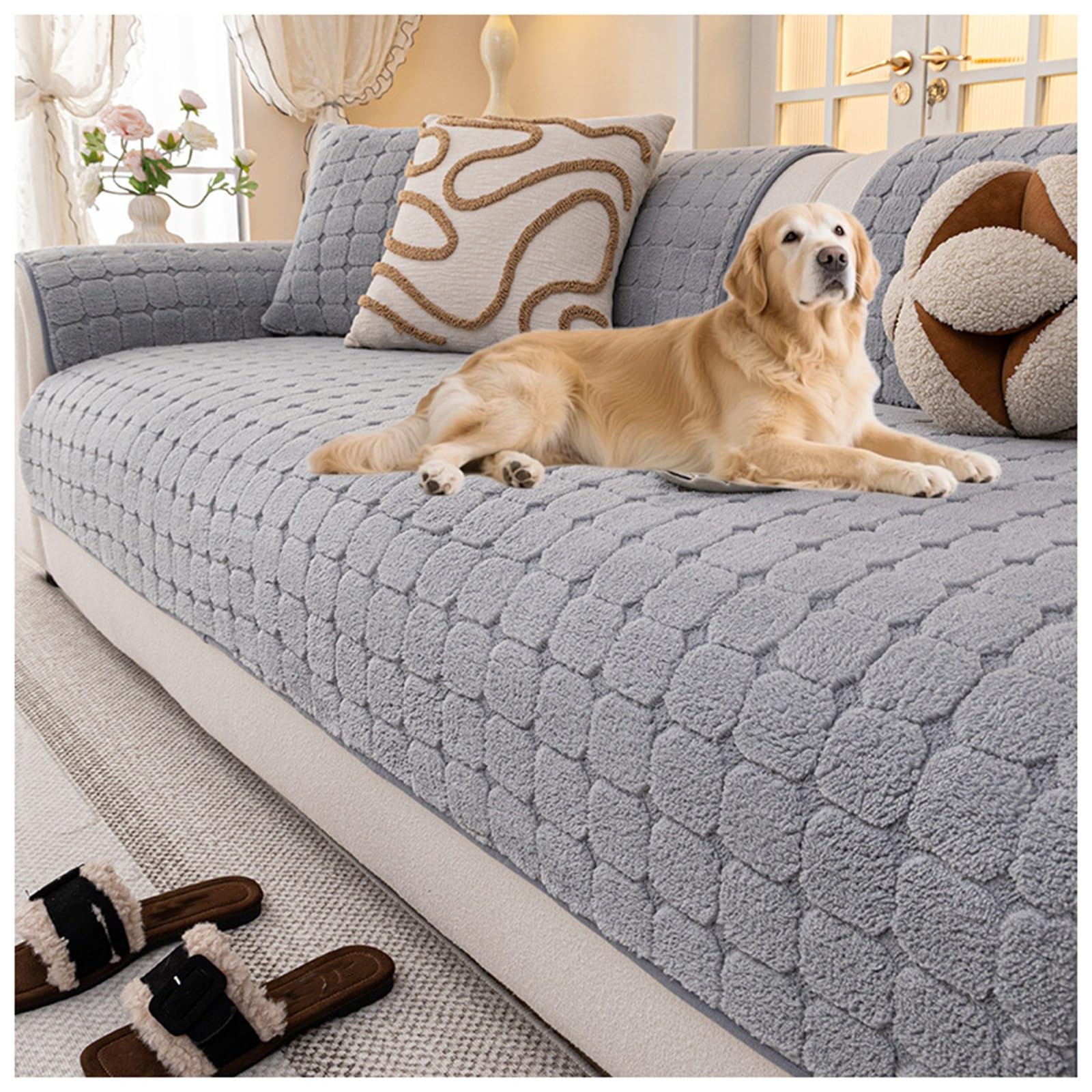 Générique Housse de Canapé Épaisse for Chiens, for Animaux de Compagnie | Coussinets pelucheux en velours côtelé doux, adaptés aux animaux de compagnie, 2 3 4 places(Light grey,110x240cm)