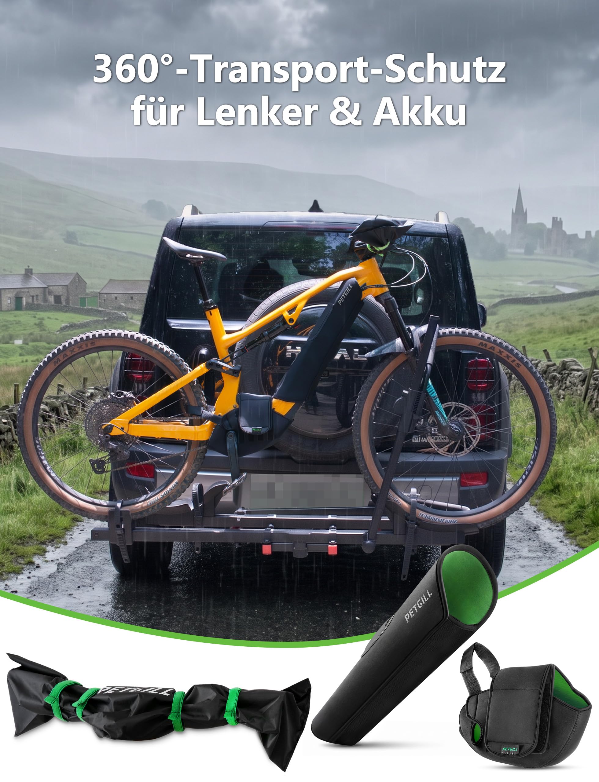 Set di 3 protezioni per il trasporto della bicicletta elettrica, per batteria, motore e manubrio, protezione elettronica, protegge da pioggia, spruzzi d'acqua e sporco, per tutti i veicoli