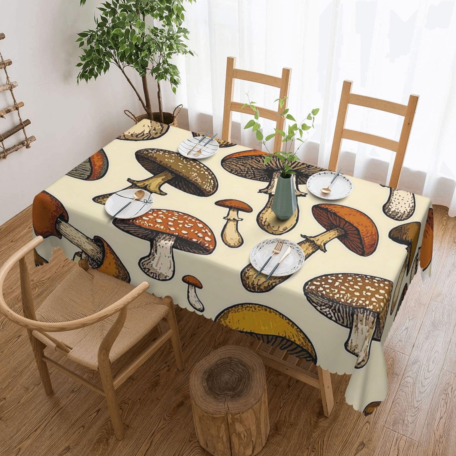 FodPand Funny Mushrooms Tablecloths for Rectangle Tables 54 x 72 Inch - Reusable Washable Dining Table Clothes - Stain and Wrinkle Resistant Decorative Fabric Table Cover for Wedding Party