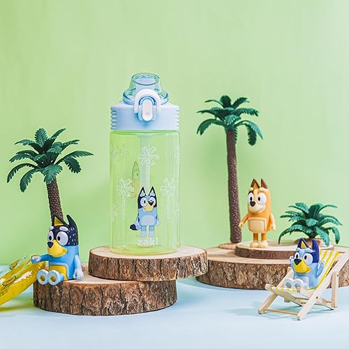 Miniatura 7 de Zak Designs Sage Bluey Botella de agua para niños, escuela o viajes, plástico duradero, 16onzas, con popote, asa, tapa, boquilla abatible, a prueba