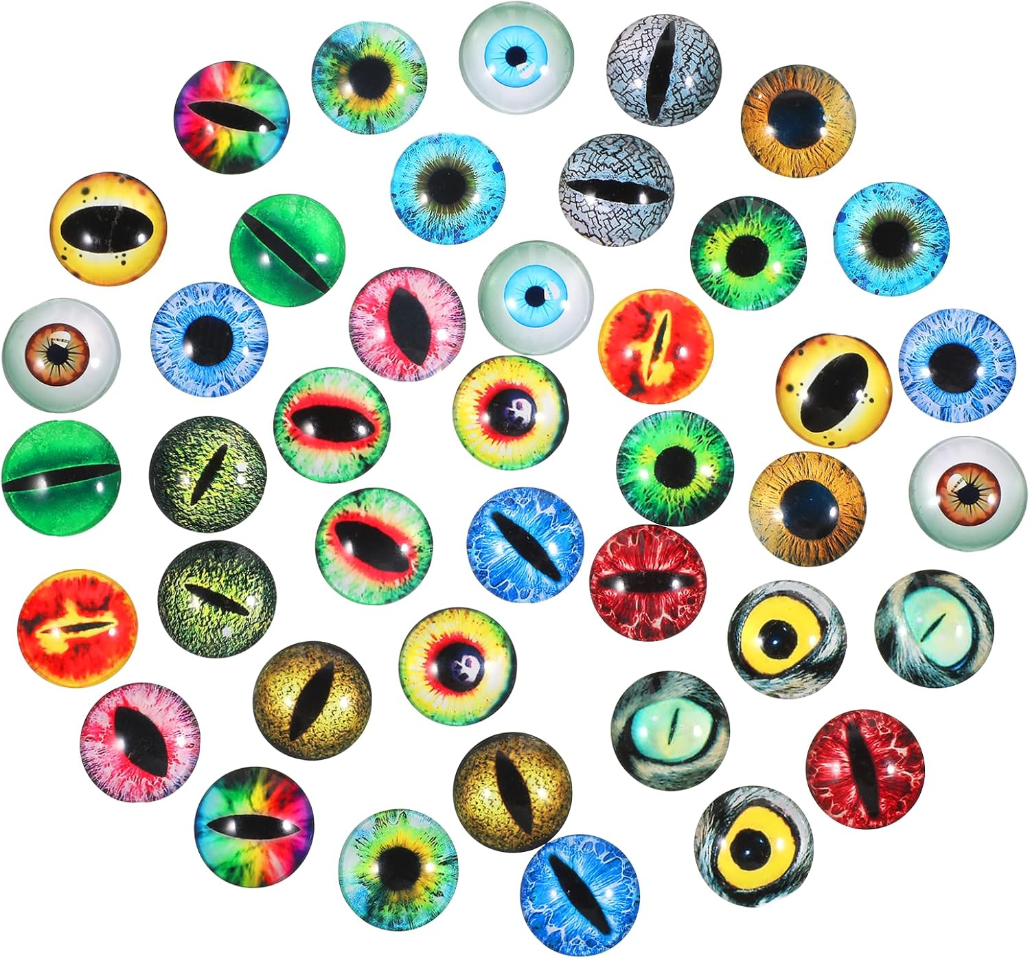42 PCS 25mm Dragon Eyes for Crafts Large Glass Eyes for Crafts 1" Cabochon Flatback Craft Eye for Clay Doll DIY Halloween Jewelry Making, 21 Style