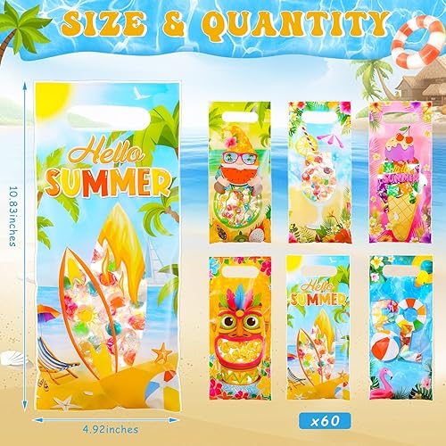 Miniatura 2 de Pasimy 60 Pcs Summer Party Favor Bags Summer Beach Pool Plastic Bags Small Hawaii Candy Treat Goodie Bags Summer Hello Gift Bags with Handle for