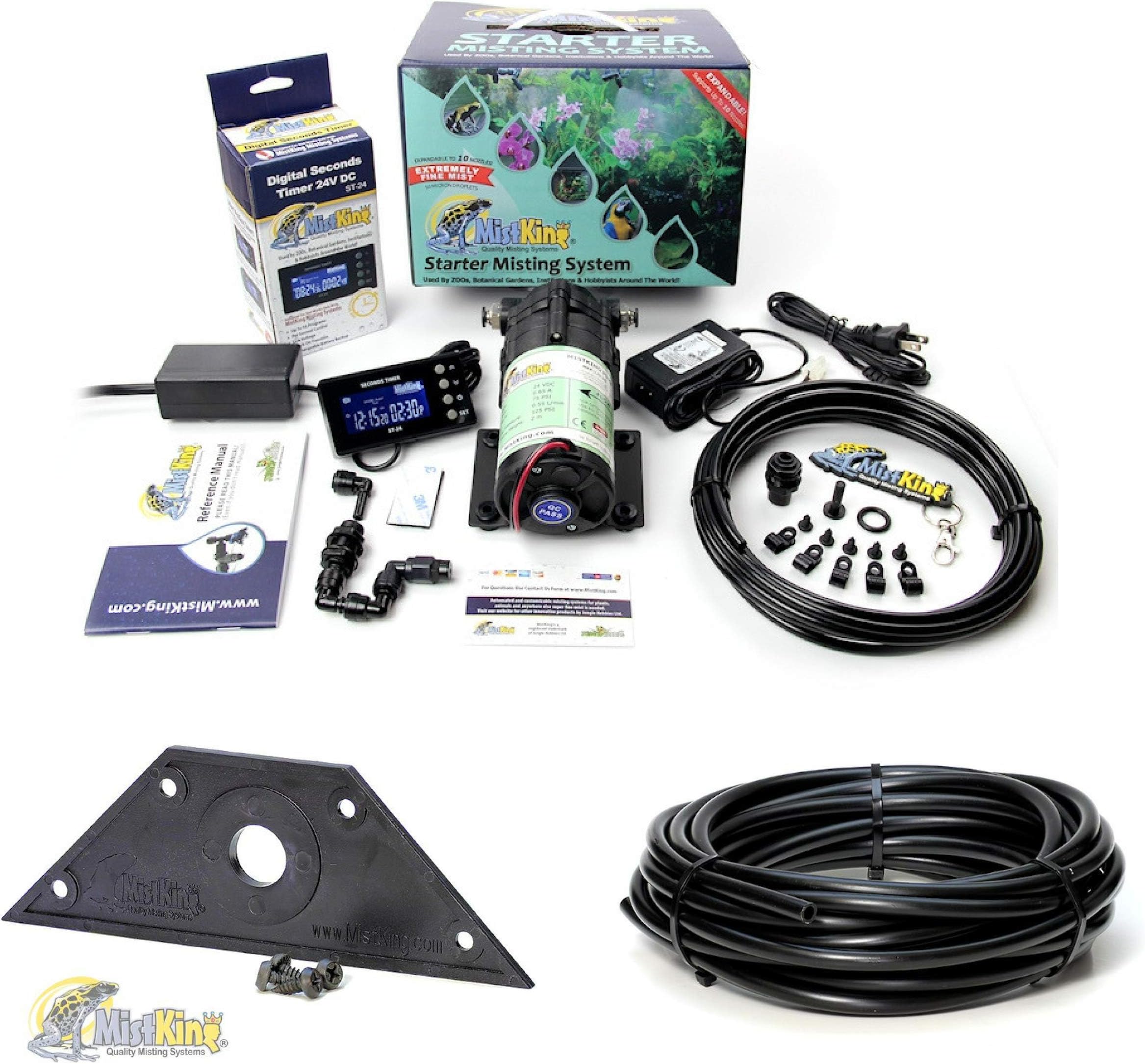 MistKing Starter Misting System Version 4.0 with Mounting Wedge and Extra 25' Tubing | Terrarium Humidifier | Terrarium Mister | Reptile Fogger | Complete Starter Misting System