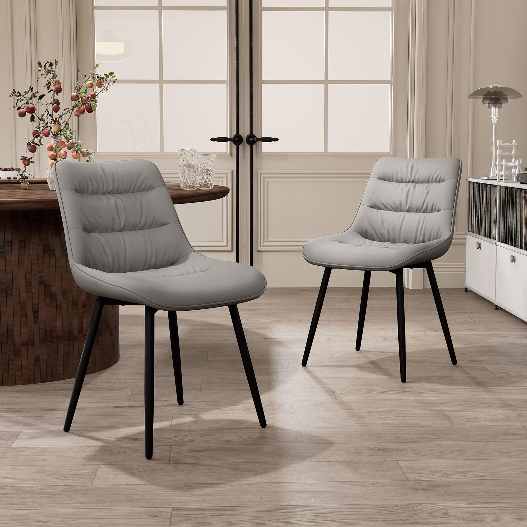 Kidol & Shellder Dining Chairs Set of 2, Modern Upholstered Faux Leather Kitchen Side Chairs with Comfortable Back - Mid-Century Armless Chair for