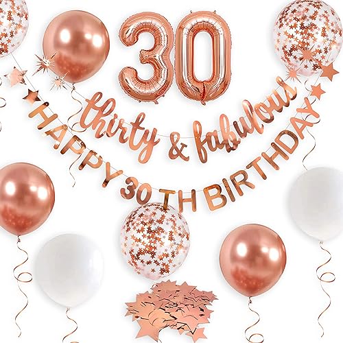 Guirnalda de globos de aluminio de 30 cumpleaños de 30 años para mujer, decoraciones de cumpleaños de 30 años para colgar 30 y fabulosas