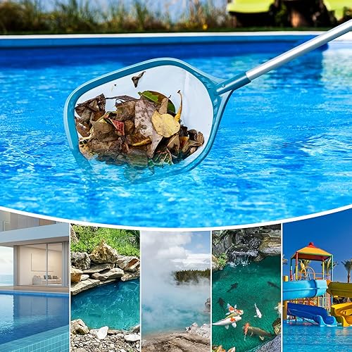 Miniatura 5 de Red profesional de desnatador de piscina de 57 pulgadas con 4 postes de aluminio, malla fina para eliminación rápida de desechos, redes de piscina