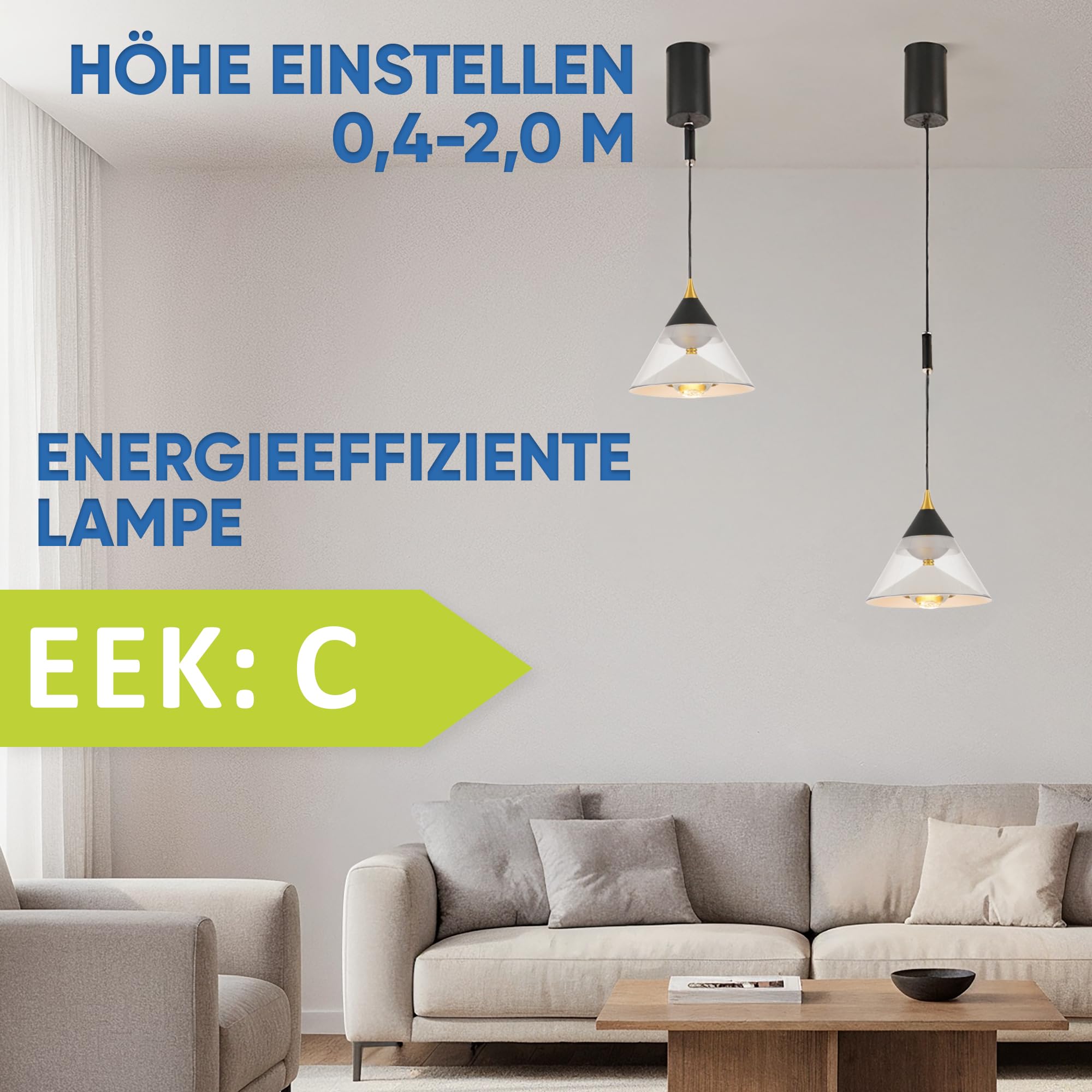 LECOM 2x LED Hängeleuchte Schwarz Dimmbar Warmweiß 5100lm 29W CRI90 Sensor