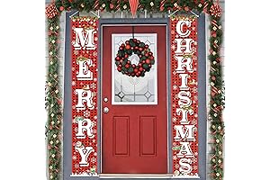 Fecedy MERRY CHRISTMAS Hanging Banner Porch Sign With Pattern Christmas tree Presents...