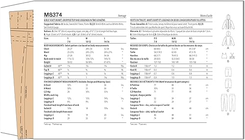 Miniatura 2 de McCall's Chaqueta de punto atlética para niñas, kit de patrón de costura de top recortado y leggings, código de diseño M8374, tallas S-M-L,