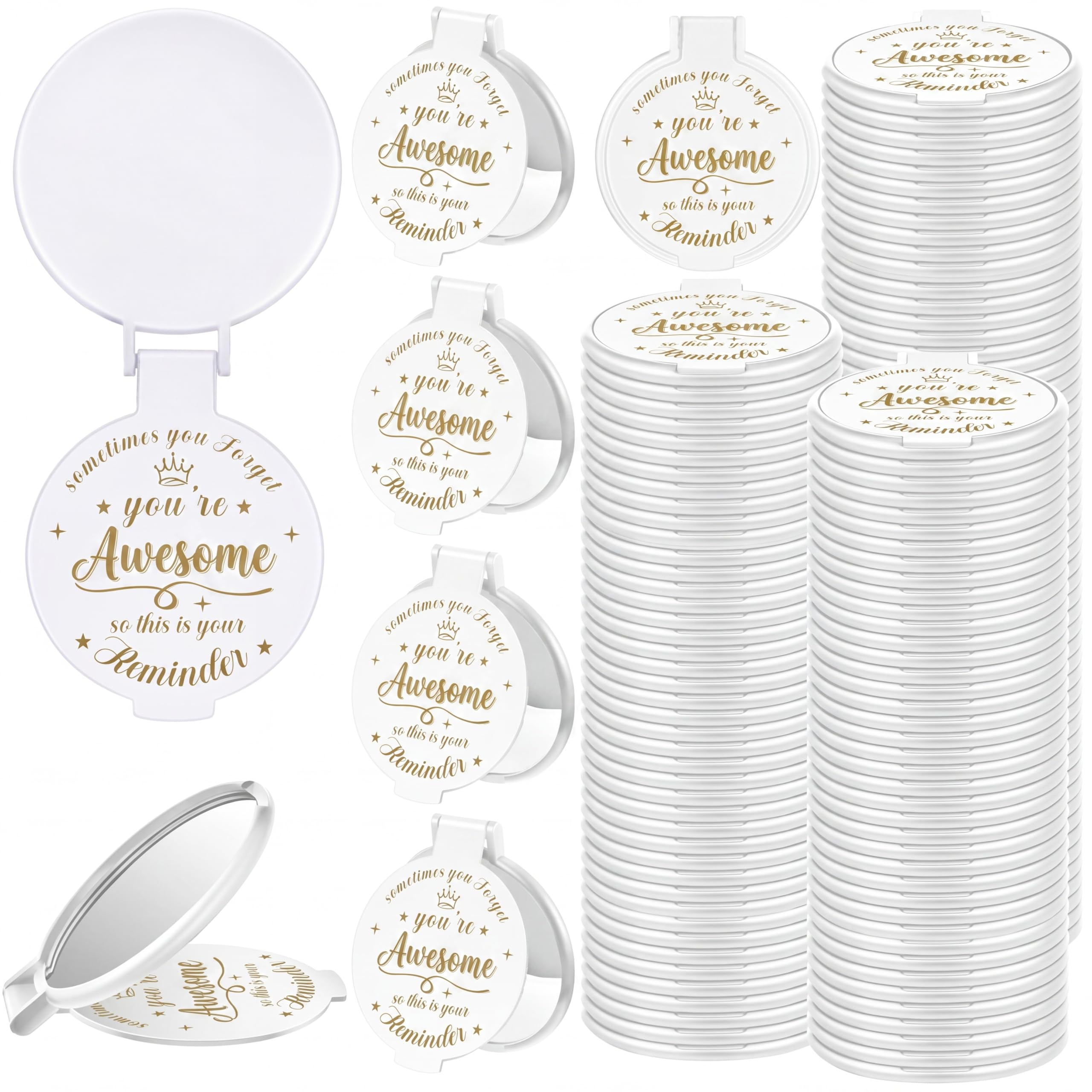 100 Stück 7,9 cm inspirierender Taschenspiegel Mini-Kompaktspiegel, tragbar, zusammenklappbar, Make-up-Spiegel für Erwachsene, Frauen, Partygeschenke, tägliche kleine Geschenke für Reisen