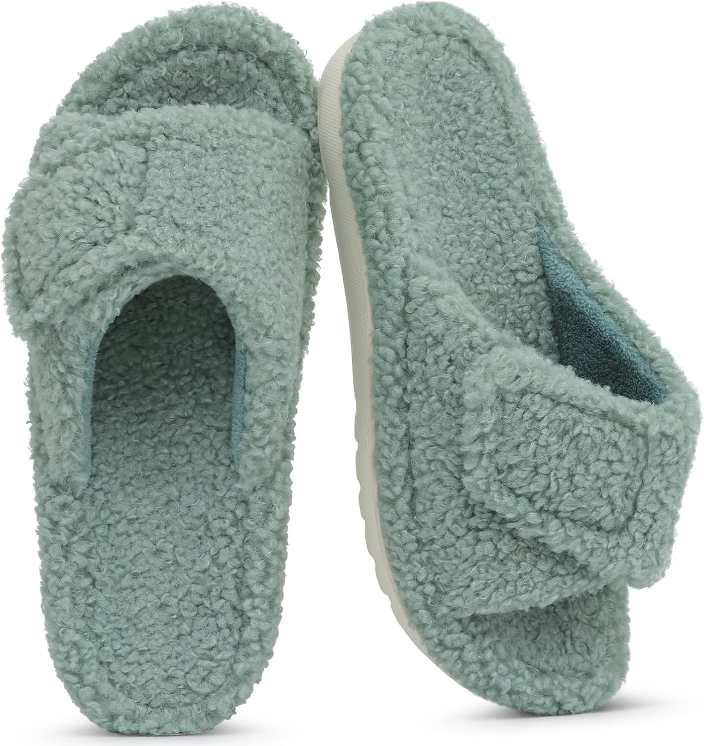 Litfun Womens Fuzzy Arch Support Slippers Orthopedic Comfy Adjustable Open Toe House Shoes