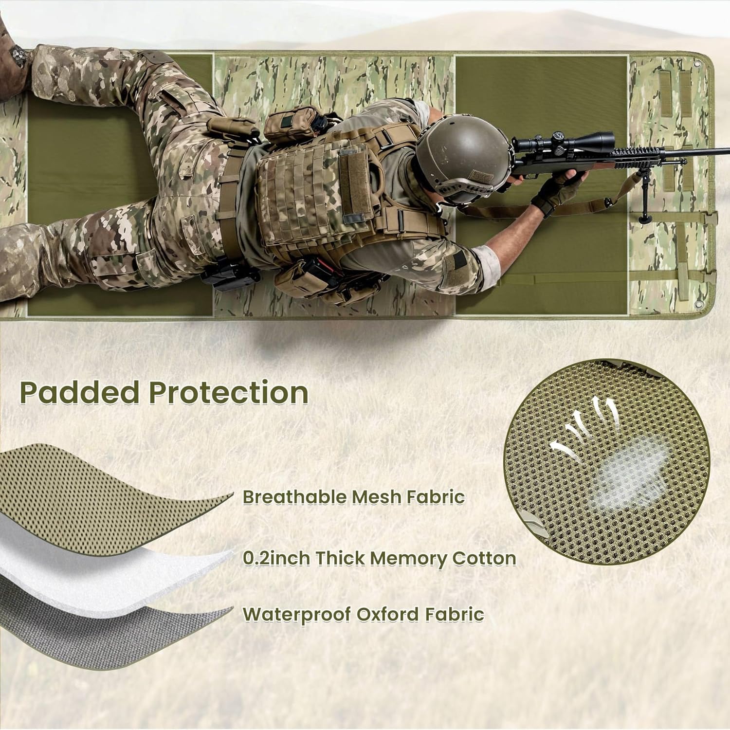 Shooting Mats Prone Padded,Extra Large Tactical Training Shooting Mat for Range Shooting & Hunting, Compact Foldable Water-Resistant Anti-Slip Base with Carry Strap Hunting Mat