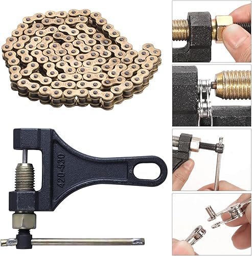 Miniatura 5 de Cadena de anillo en X de oro 520 + rompe cadena, 112 eslabones con eslabón maestro de conexión