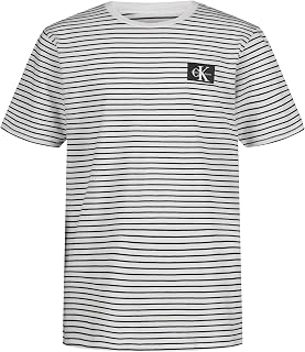 Boys' Short Sleeve Striped Crew Neck T-Shirt, Soft, Comfortable, Relaxed Fit, Extra Linear White, 14-16