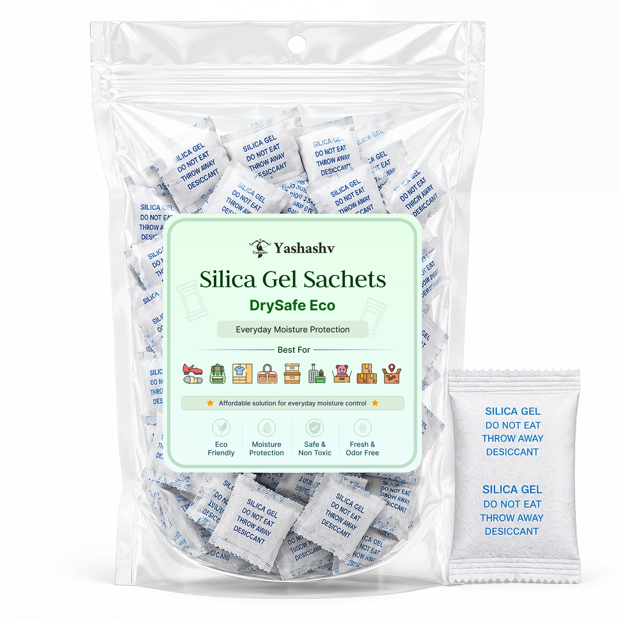 DrySafe ECO Silica Gel Sachets 2 Gram (25 Pack) | Everyday Moisture Absorber for Wardrobes, Shoes, Bags, Storage Boxes, Travel Luggage & Household Storage-image-5