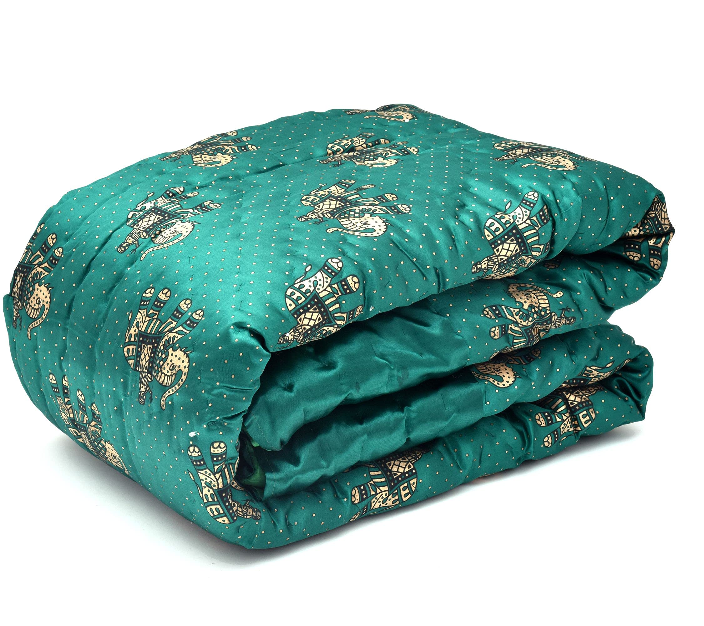 ANIYA CREATION Silk Cotton Soft Jaipuri Razai, Traditional Double Bed Winter Heavy Quilt Blanket Green (85X100 inches, Rama Green, breathable)