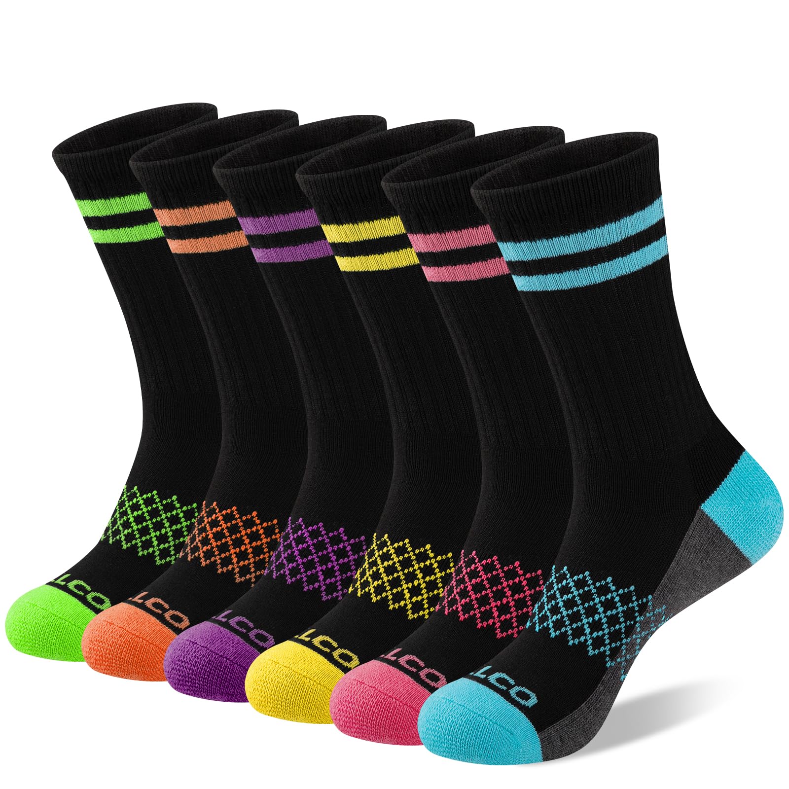 eallco Womens Crew Socks Athletic Calf Work Socks Running Long Cushioned Sole Socks 6 Pairs