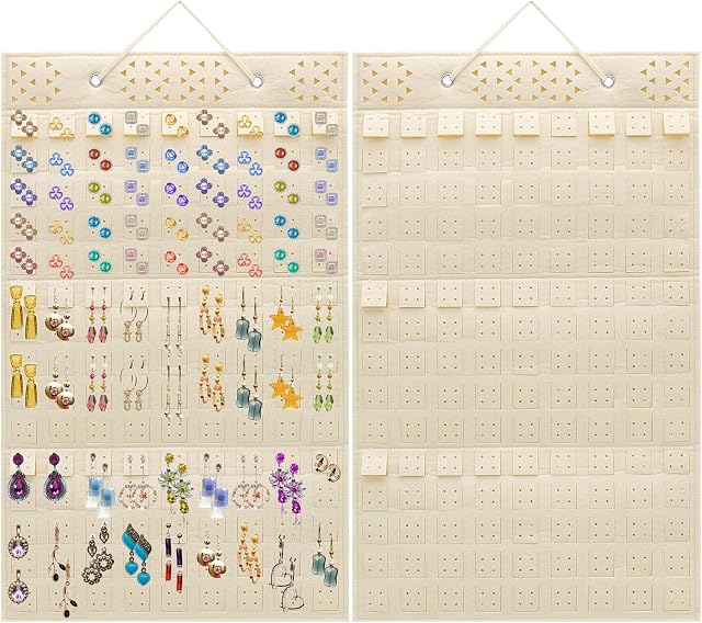 JJYHEHOT Hanging Jewelry Display Organizer, Wall Mounted Jewellery Display Stand Felt Jewelry Storage Organizer Holds Up to 300 Earrings, Wall Hanging Organiser for Bracelets Necklaces Brooch