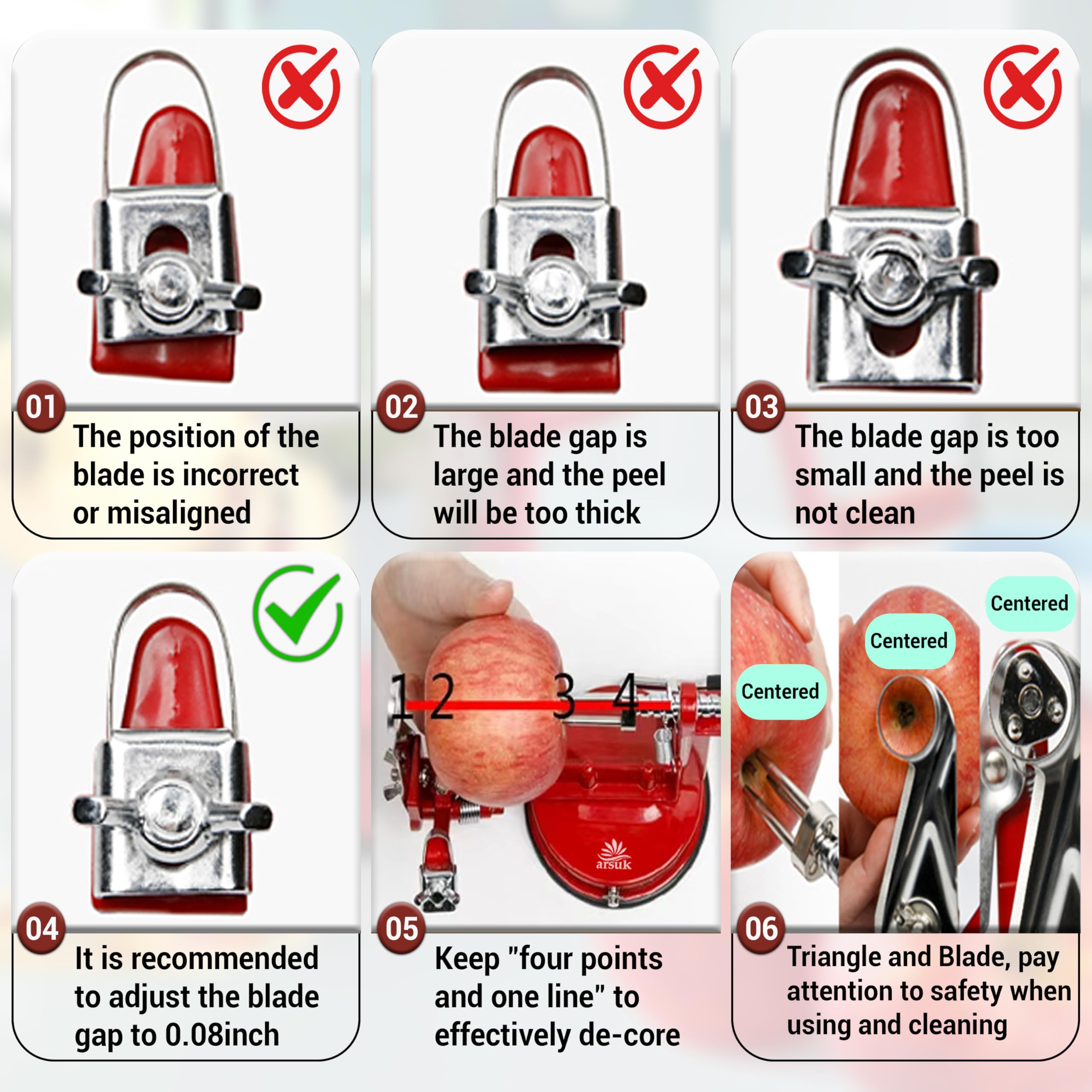 Sbuccia Mela Affettatrice e Levatorsoli - (2 Lame Extra e 1 Levatorsoli) Macchina da Cucina 3 in 1 per Pelare Verdure e Frutta, Lama Regolabile in Acciaio Inox, Base Antiscivolo a Ventosa