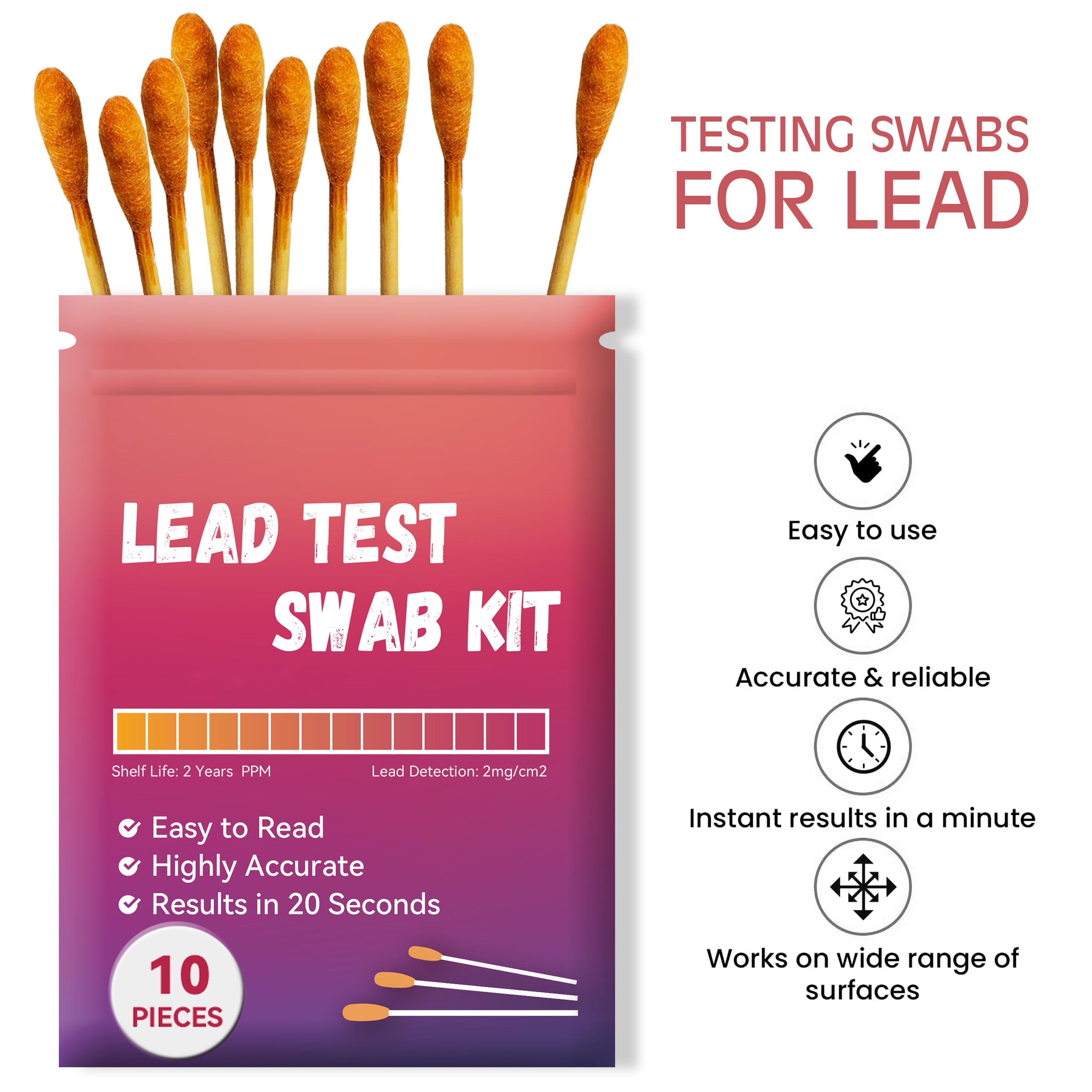 AAwipes Bleitest Kit (10 Stk Bleitest-Tupfer im versiegelbaren Beutel) 20-Sekunden-Ergebnisse nur mit Wasser. Bleitest-Streifen für Farben, Geschirr, Spielzeug, Metall, Keramik, Holz (LSB10)