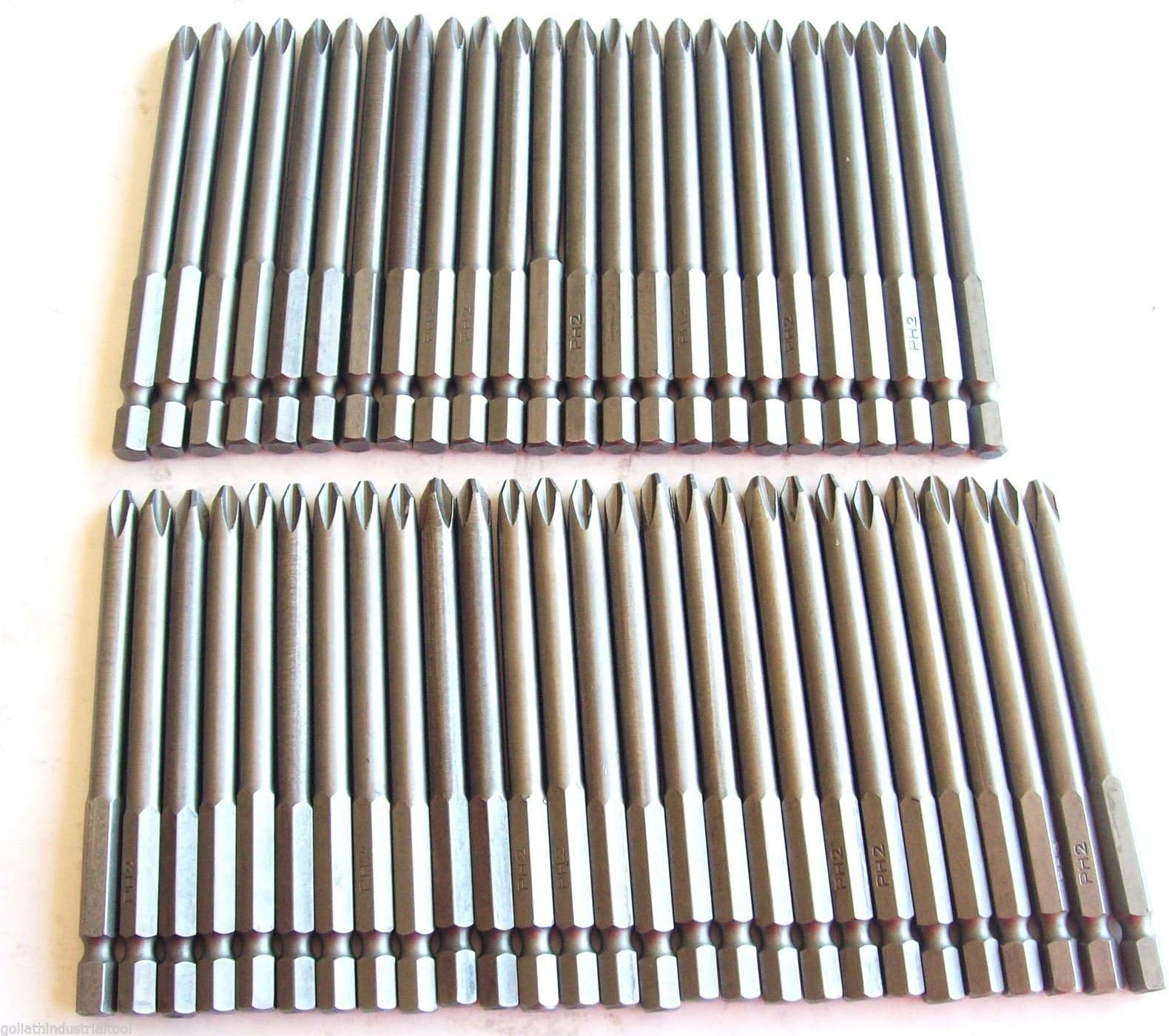 100 Goliath Industrial 3-1/2" Screw Bits #2 Phillips Magnetic Tip SB312P2 Driver
