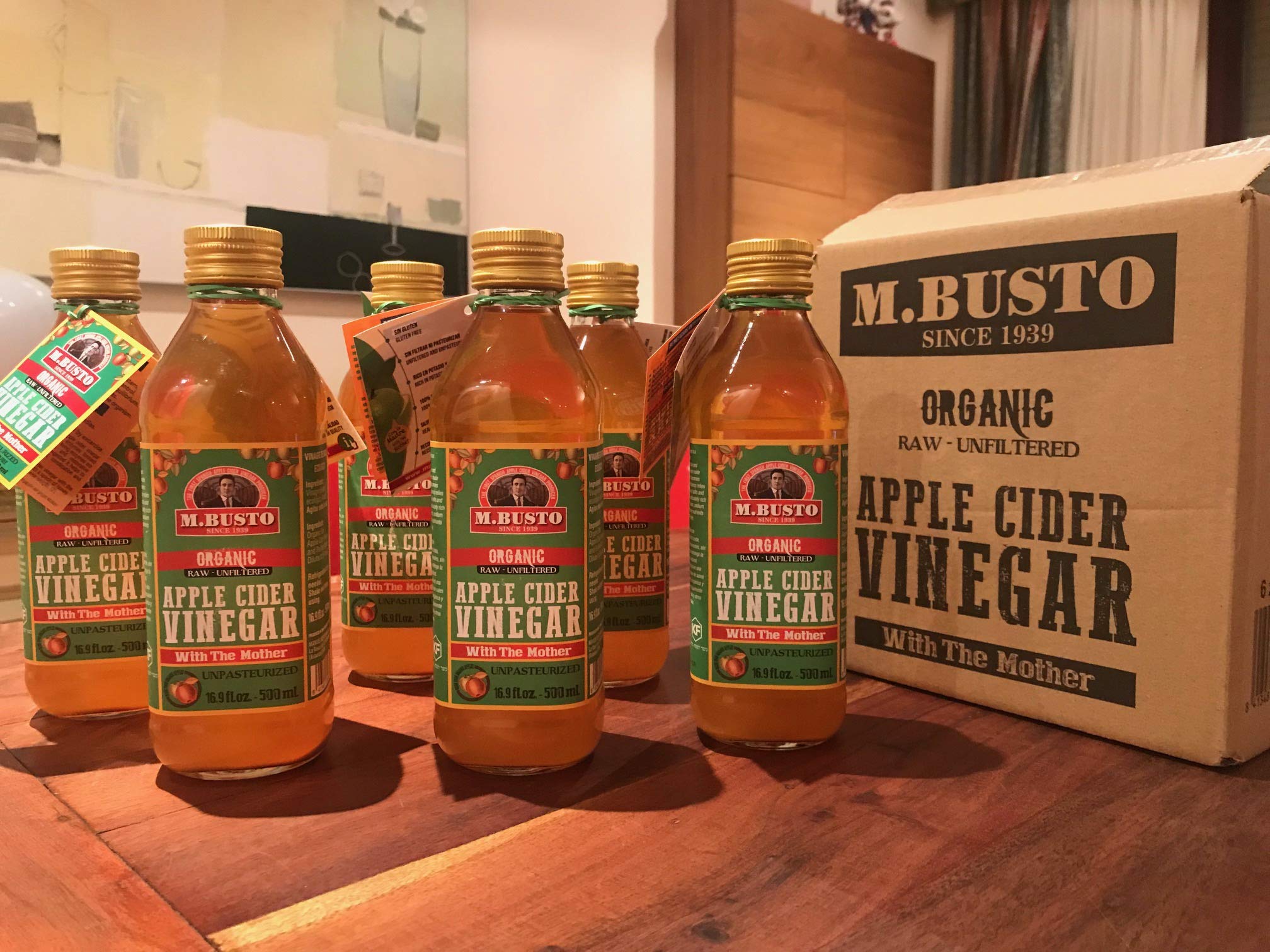 Vinagre de Sidra de Manzana Ecológico con la Madre, Sin Pasteurizar, Sin Filtrar, Sin Gluten, Vegano, Pack 6 x 500 ml