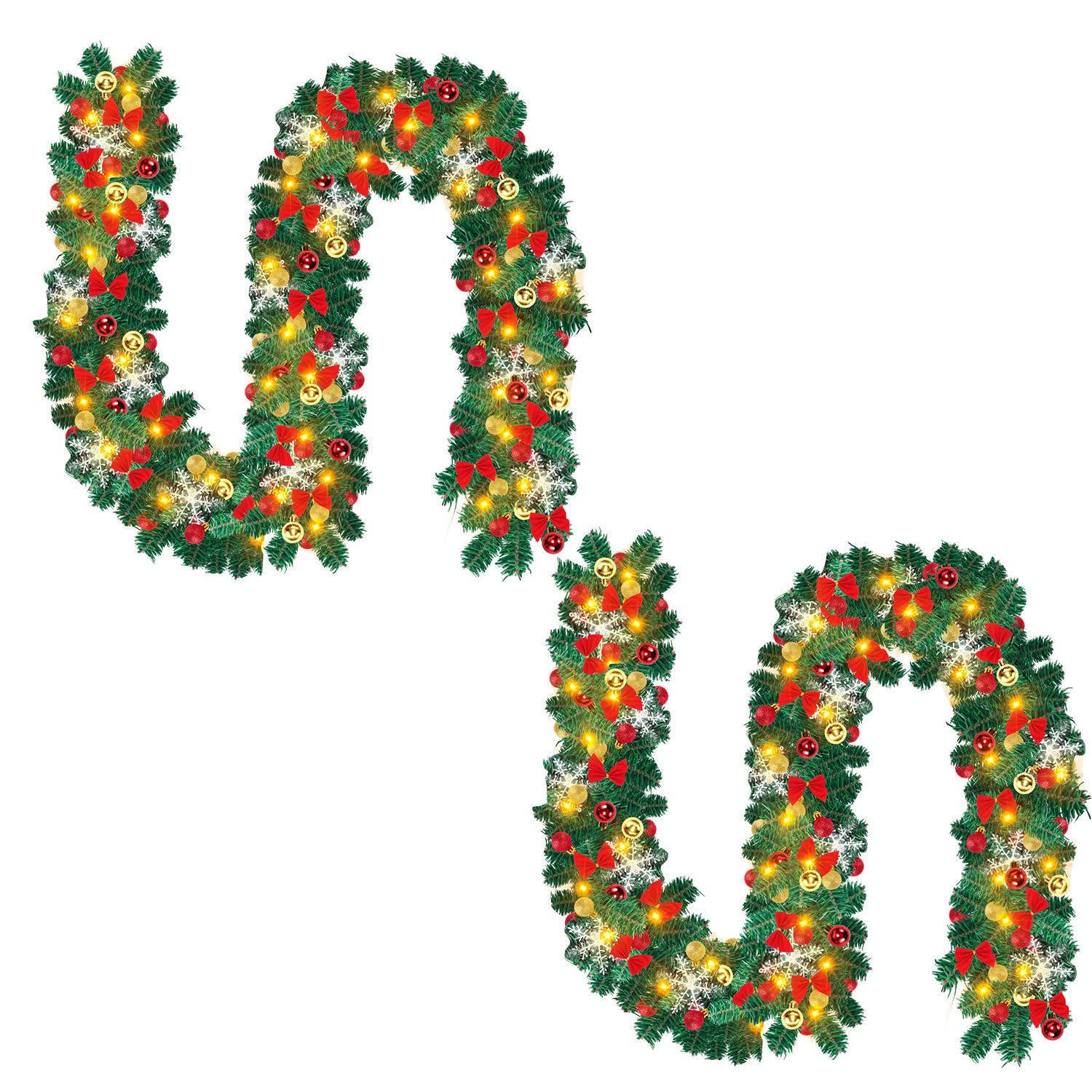 2X Weihnachtsgirlande mit Beleuchtung, 5m 100 LEDs inkl.Deko Tannengirlande Grün Künstlicher Innen & Außen Weihnachtsdeko für Treppen Kamin Haustür weihnachtsdeko Girlande