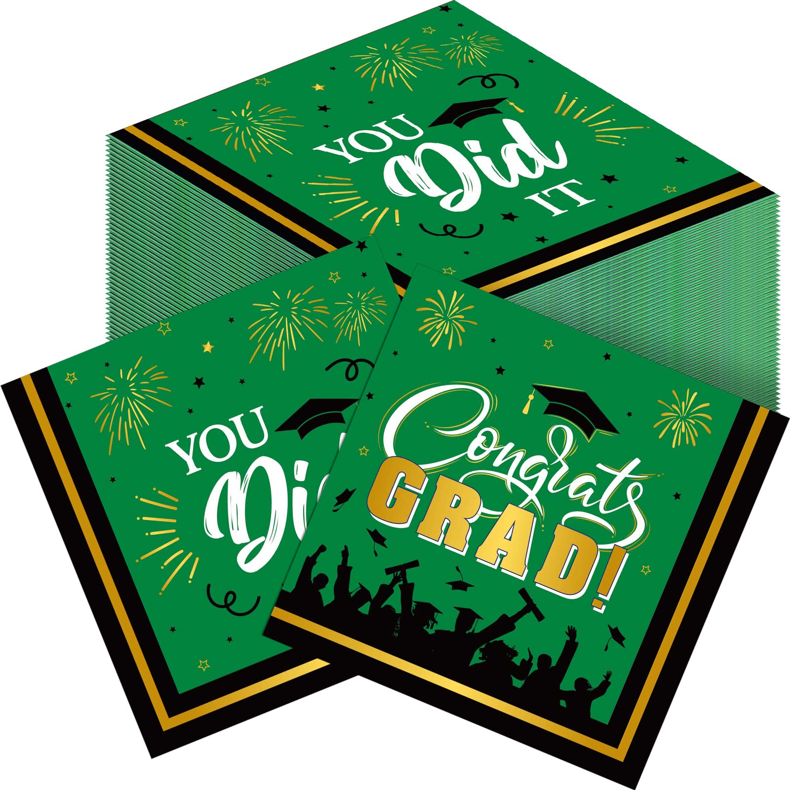 Photo 1 of 200 Pcs Graduation Napkins 2023 Disposable Cocktail Congrats Grad Paper Napkins Graduation Party Supplies for School University College Graduation Table Decor, 3-ply (Black Green)-- 3 ITEMS 