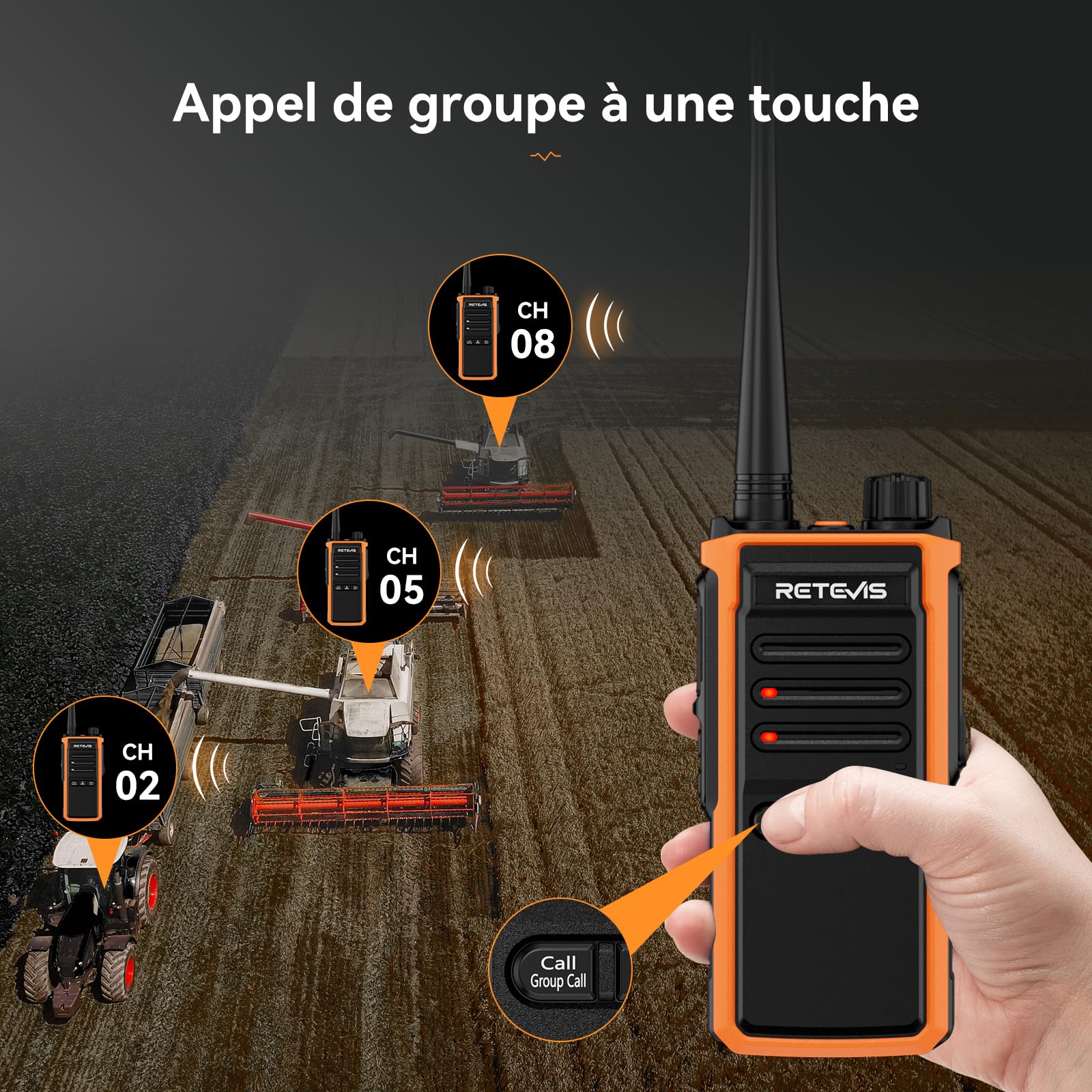 Retevis C65B IP67 Wodoodporne Walkie Talkie, Profesjonalne Dwukierunkowe Radio dla Dorosłych, Duży Zasięg, Wytrzymałe, Alarm Awaryjny do Ratownictwa na Zewnątrz, Budownictwo (2 Opakowania)