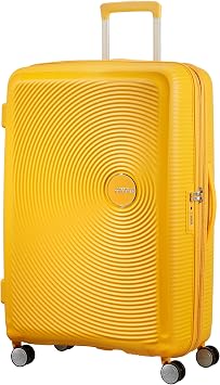 American Tourister Soundbox - Hard Shell Suitcase 77 cm Large - Trolley Suitcase with 4 wheels, TSA Lock, Expandable & Light - 97/110 L - Yellow (Golden Yellow)