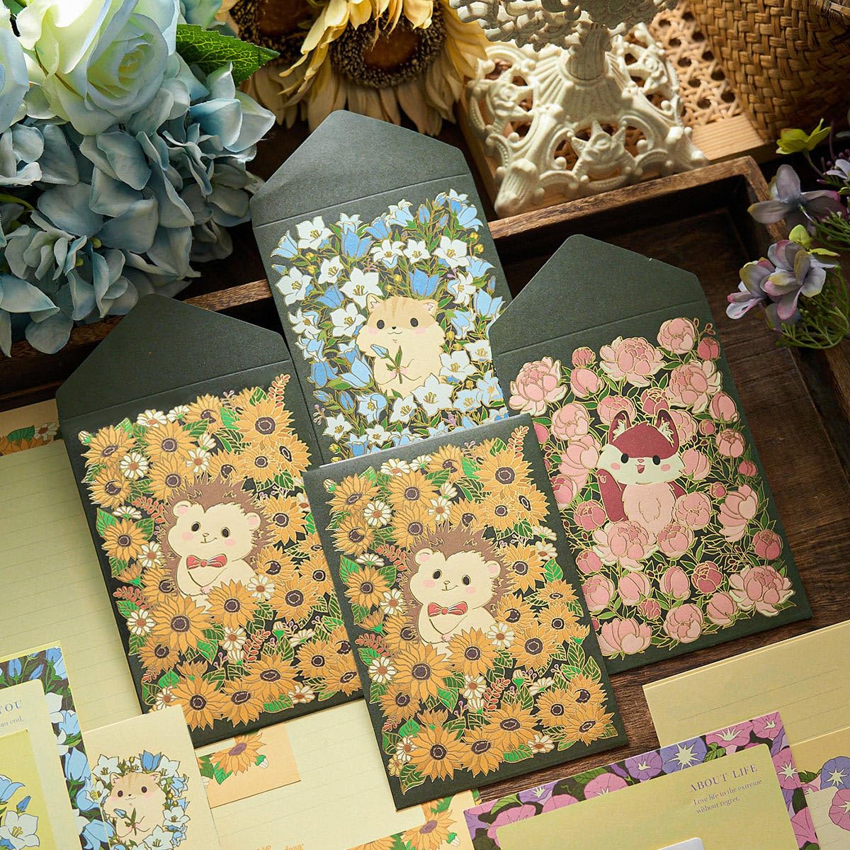 Ensemble de lettres pour enfants - 3 styles de papier à lettre et enveloppes à motifs d'animaux mignons - Ensemble de papeterie Kawaii pour enfants et amateurs d'écriture
