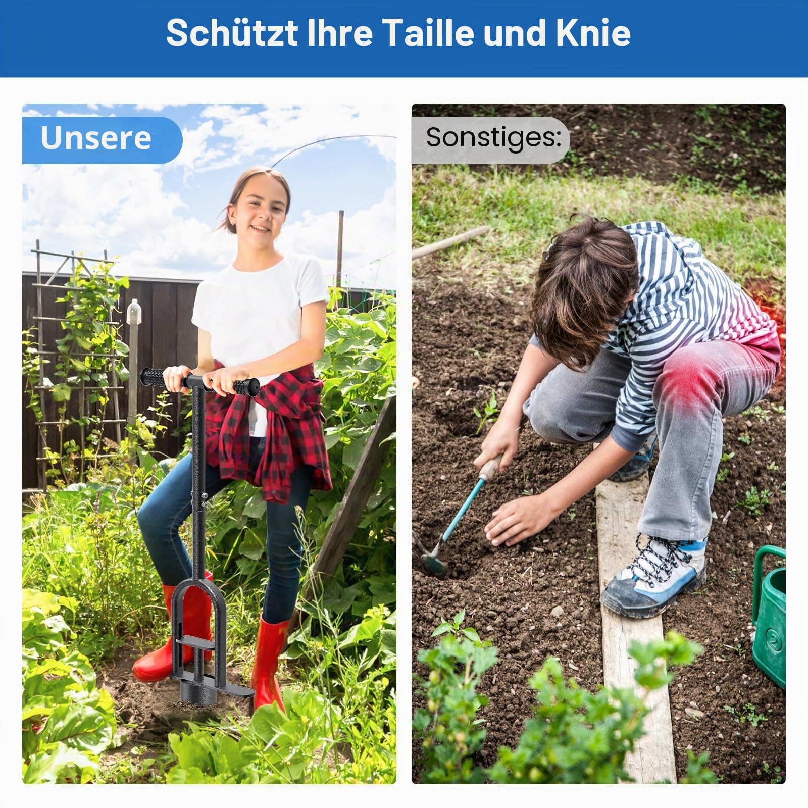 BeneLabel Zwiebelpflanzer, 87cm Blumenzwiebel Pflanzwerkzeug Langstiel Federform Tulpen Narzissen Rasenlocher Ausstecher 11.5cm Tiefe Einpflanzhilfe mit Auslöseautomatik für Verdichtete Erde