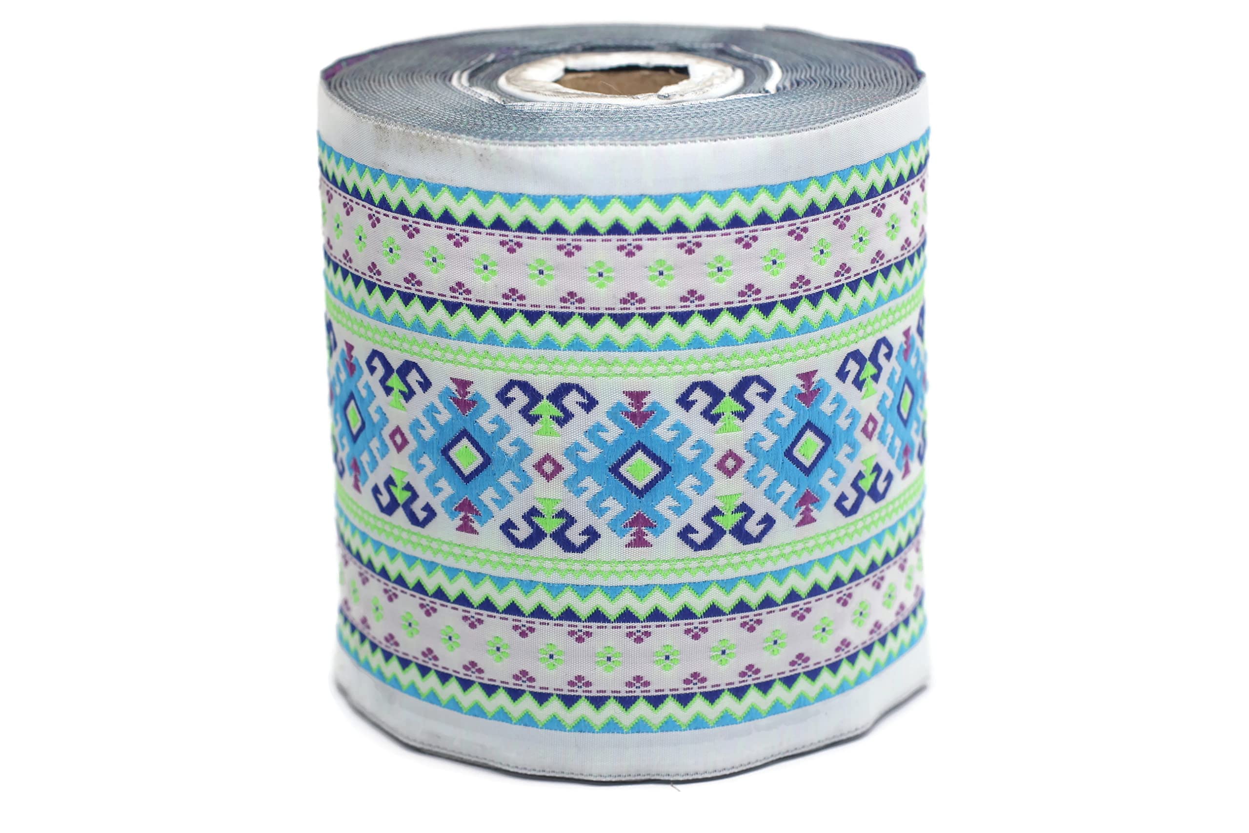 10 mètres de ruban jacquard de style Bleu-Lumiere Vert Mosaique des rubans de tissu pour artisanat 100mm