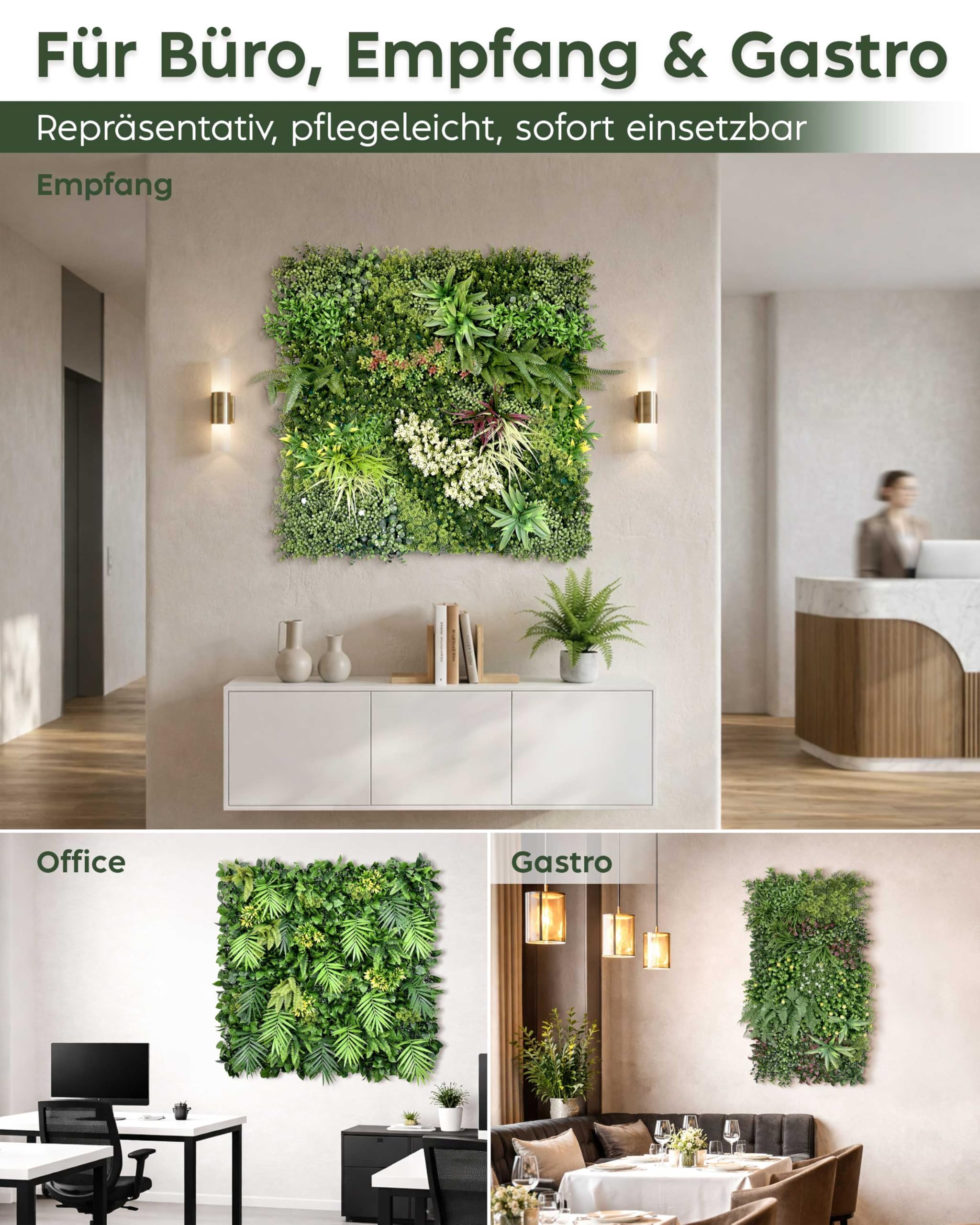 JELLE & JACOB Künstliche Pflanzenwand Indoor & Outdoor, Blumenwand Urban Jungle, 6er Set je 50x50 cm, pflegeleicht & langlebig - für Wohlfühl-Atmosphäre, Kunstpflanzen Wand, Green Wall, Pflanzen Wand