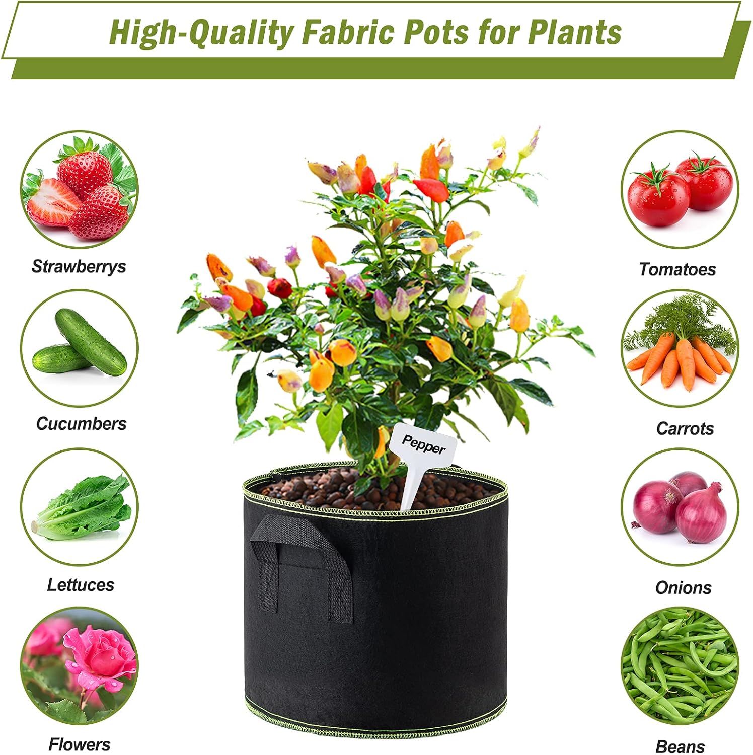 Decorlife 5 Gallon Grow Bags with Plant Labels, Sturdy Fabric Pots with Handles, 12-Pack : Patio, Lawn & Garden