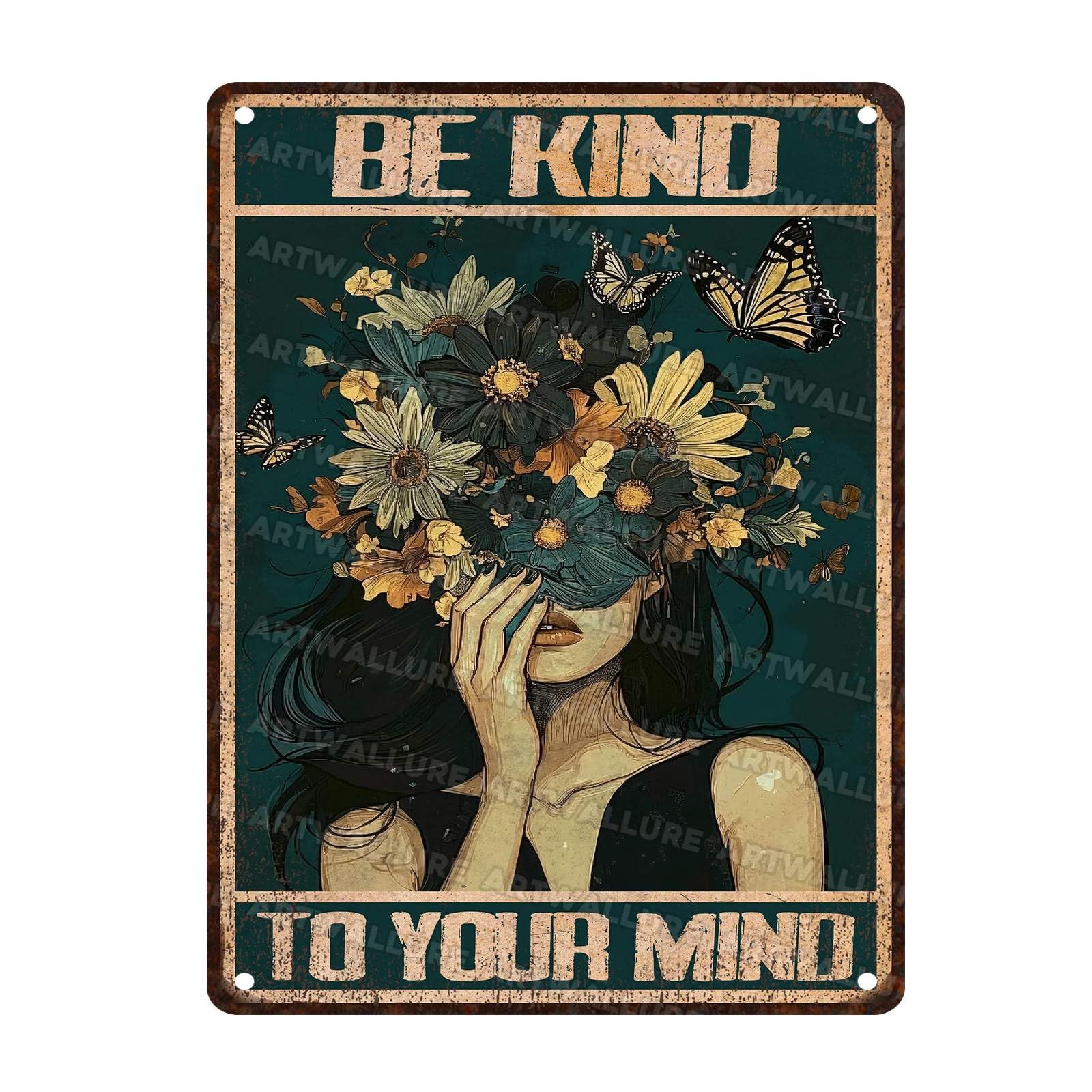 Hippie Metal Tin Sign Be Kind Of Your Vintage Sign for Bedroom Decor Office Wall Art Retro Bedroom Aesthetic Hippie Room Decor Teen Girls Room Posters 12x16Inch