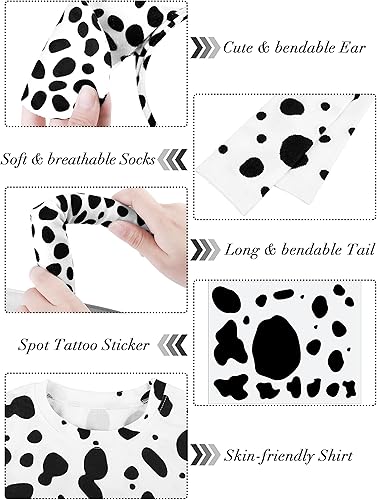 Miniatura 4 de SOMSOC Juego de 8 piezas de disfraz de perro dálmata 101 día de escuela camiseta de 100 días calcetines de rodilla diadema cola tatuaje calcomanías