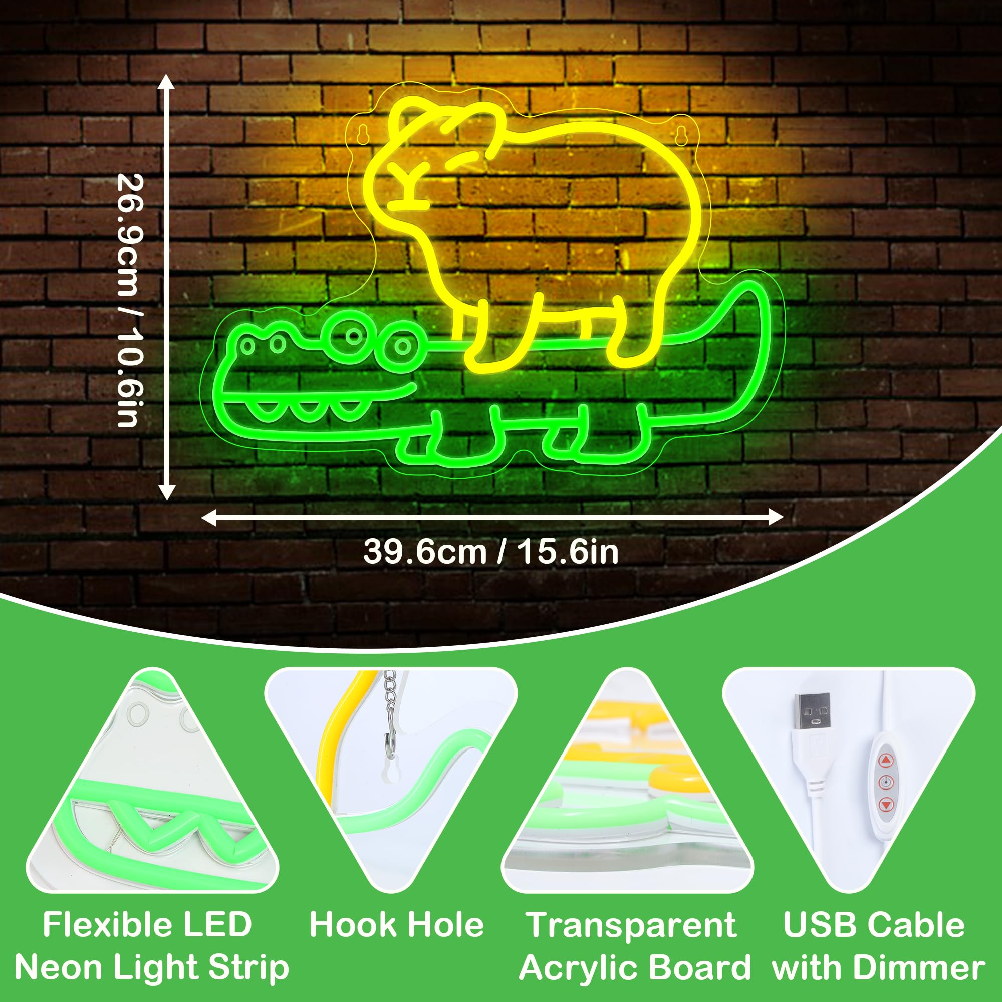 CooPark Neonschild, Capybara mit Krokodil, Neon-Nachtlicht mit USB-betriebenem Dimmer, süße Wanddekoration für Schlafzimmerladen, Geschenkidee zum Kindergeburtstag