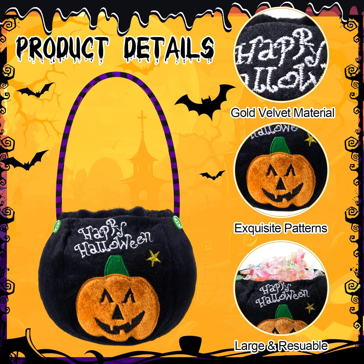 Amylove 5 Pcs Halloween Mummy Dog Costume 4 Bandage Wraps Pumpkin Bag image 3