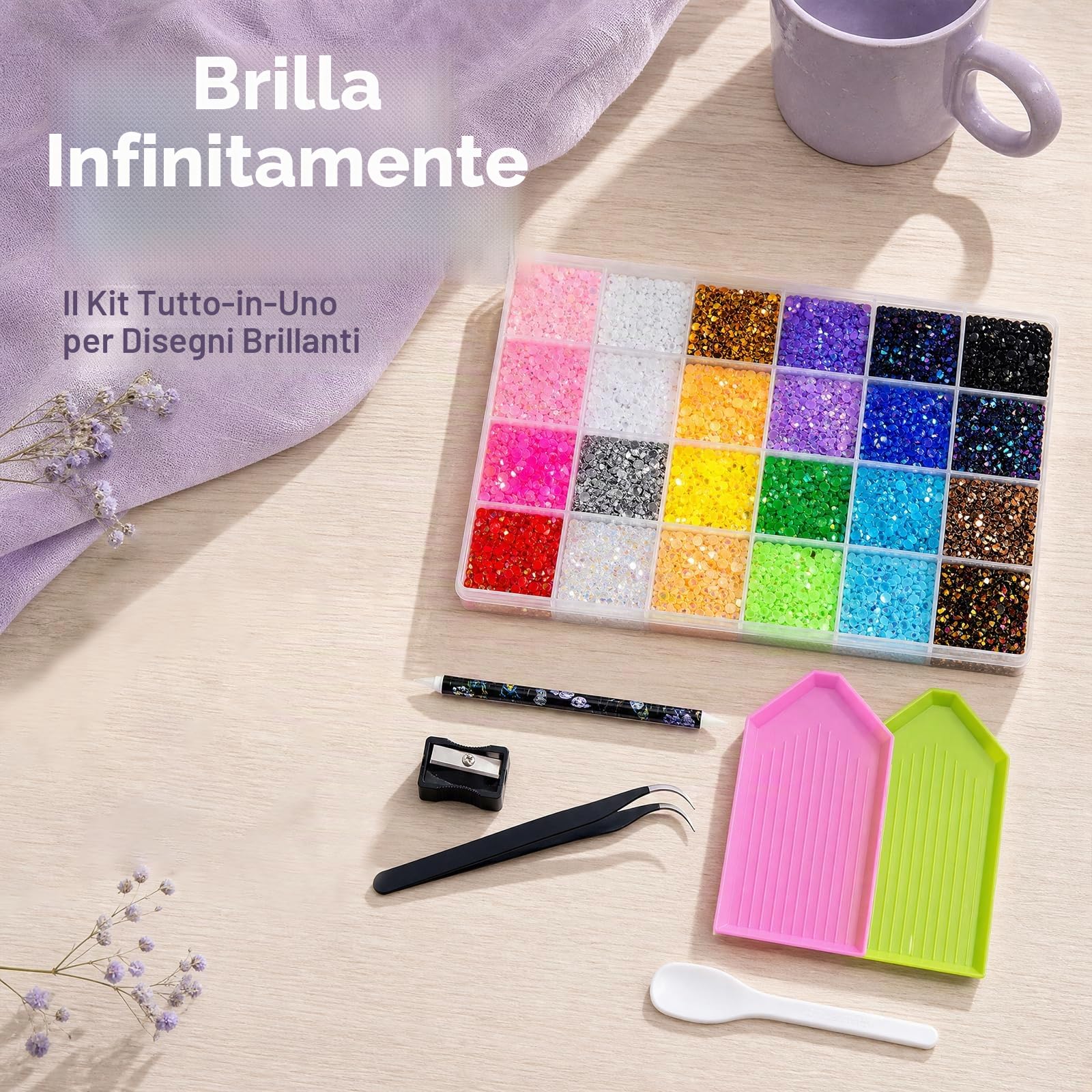 Kit Bedazzler Strass per Unghie Kit di Decorazione con Pietre Glitter da 3 mm Pinzette e Set di Strumenti Strass in Resina Jelly a Base Piatta per NailArt Fai da Te Tessuti e Diamond Painting 24Colori