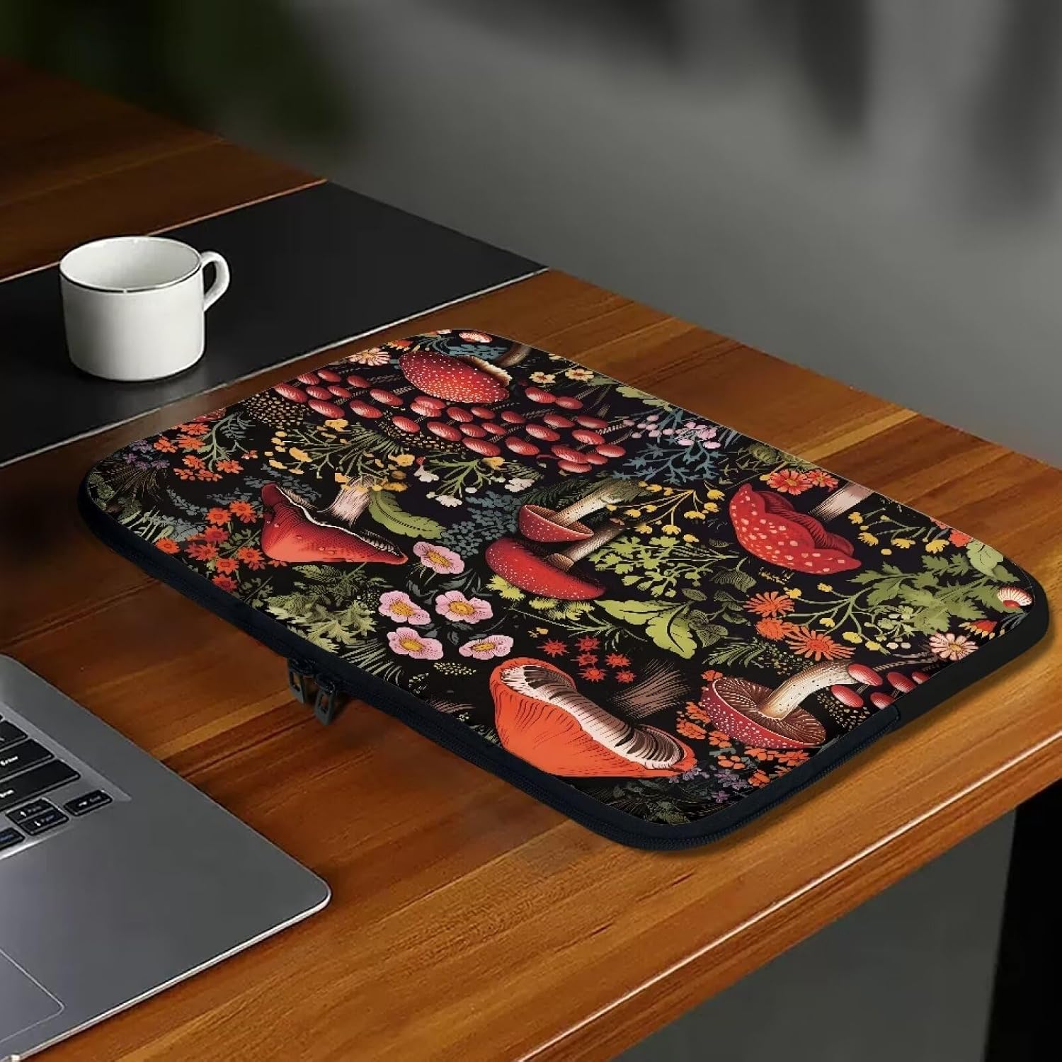 Mushroom Laptop Protective Sleeve for Women Men 15 inch Flower Computer Sleeve Neoprene Laptop Bag Lightweight Lap Top Case Suitable for Travel School Office Organizers Black image 4
