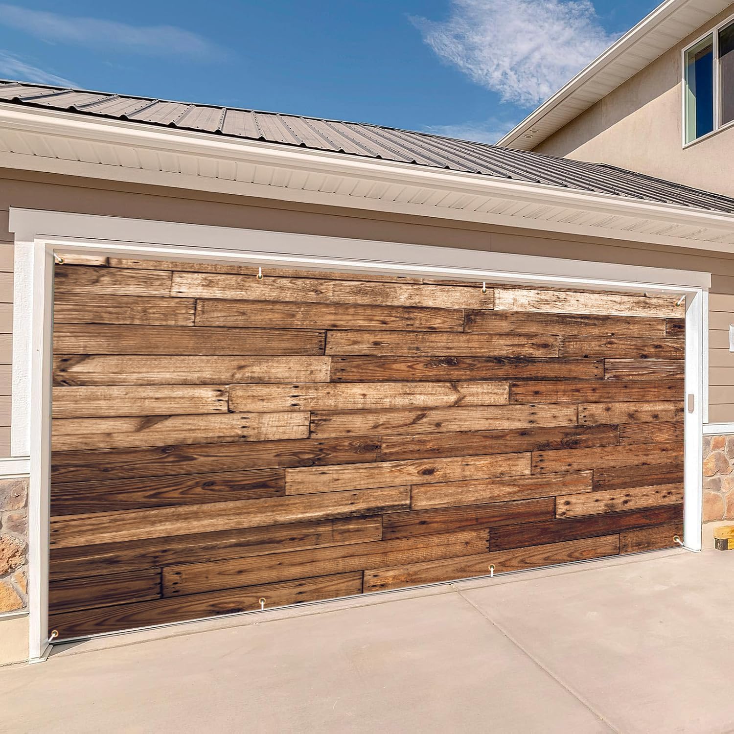 Brown Wood Garage Door Cover Banner Decorations, Rustic Wooden Woodland Western Cowboy Outdoor Car Garage Door Murals Buddy Decorations Backdrops Party Wall Decor Extra Large 16 X 7 Ft