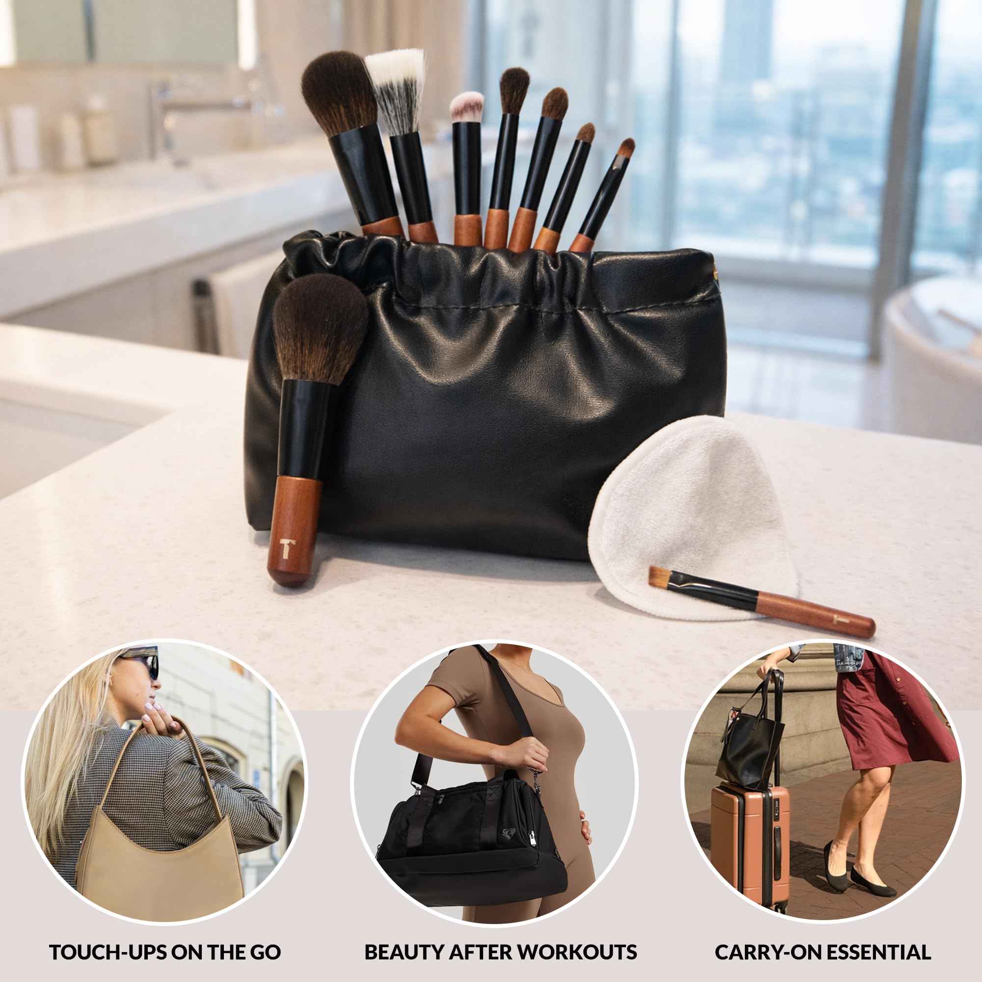 Cosme 9 - Juego de brochas de maquillaje de cara completa para viajes, polvos, correctores, rubor, sombra de ojos, delineador de ojos, cejas, juego de brochas de maquillaje de pelo sintético y natural